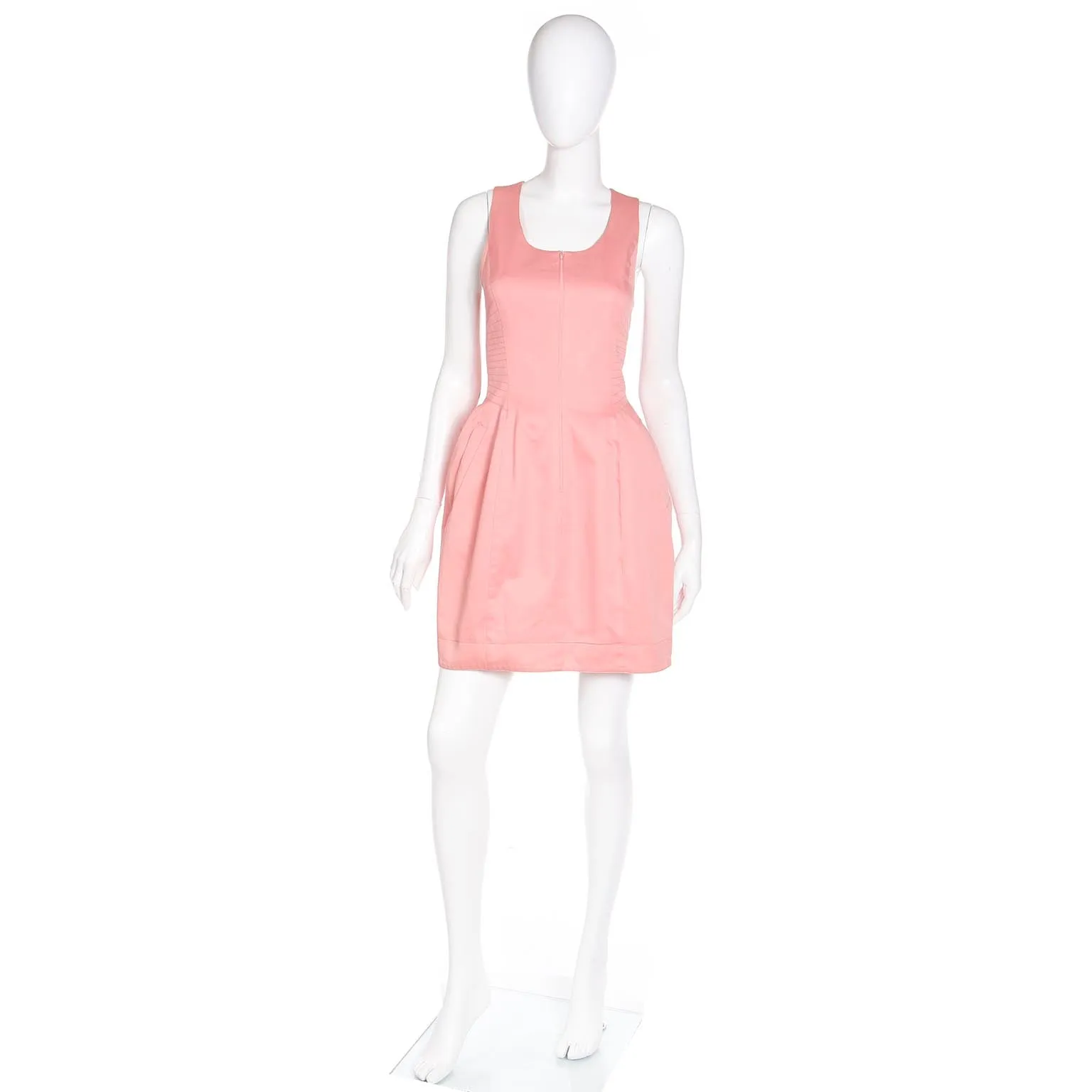 1990s Claude Montana Peach Cotton Quilted Zip Front Mini Dress