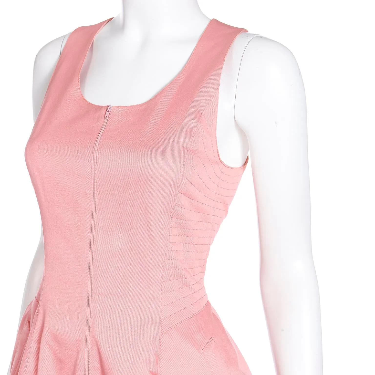 1990s Claude Montana Peach Cotton Quilted Zip Front Mini Dress