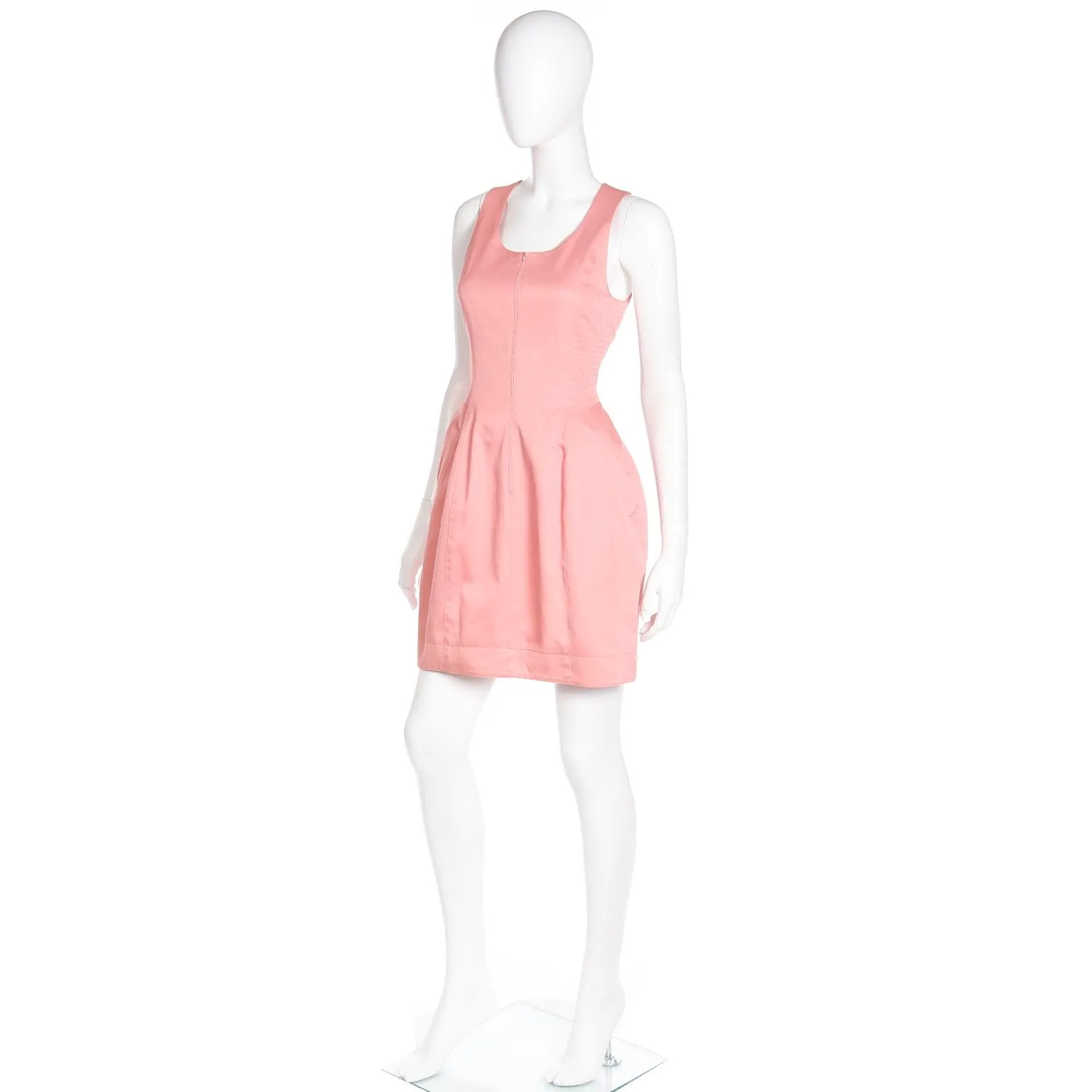 1990s Claude Montana Peach Cotton Quilted Zip Front Mini Dress