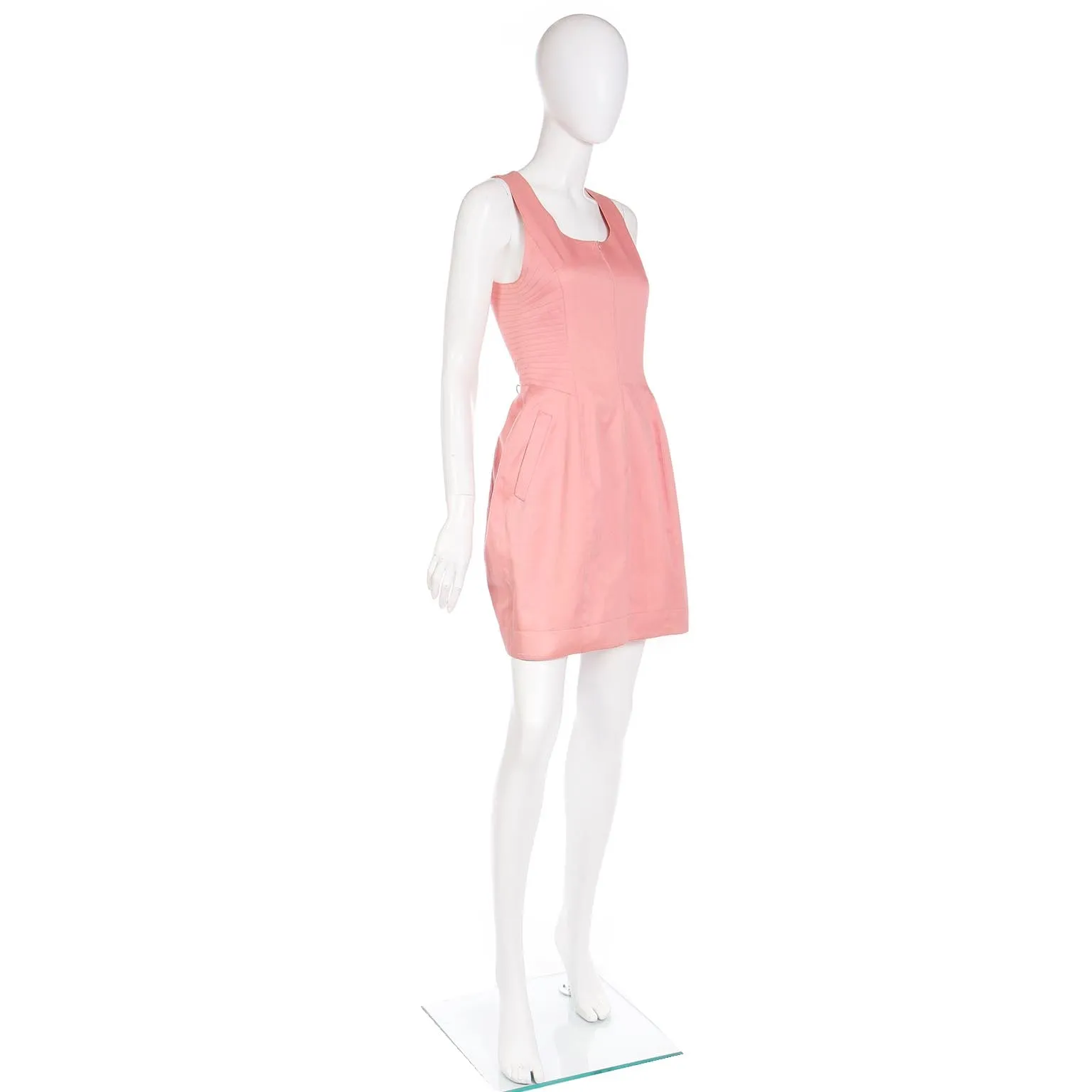 1990s Claude Montana Peach Cotton Quilted Zip Front Mini Dress