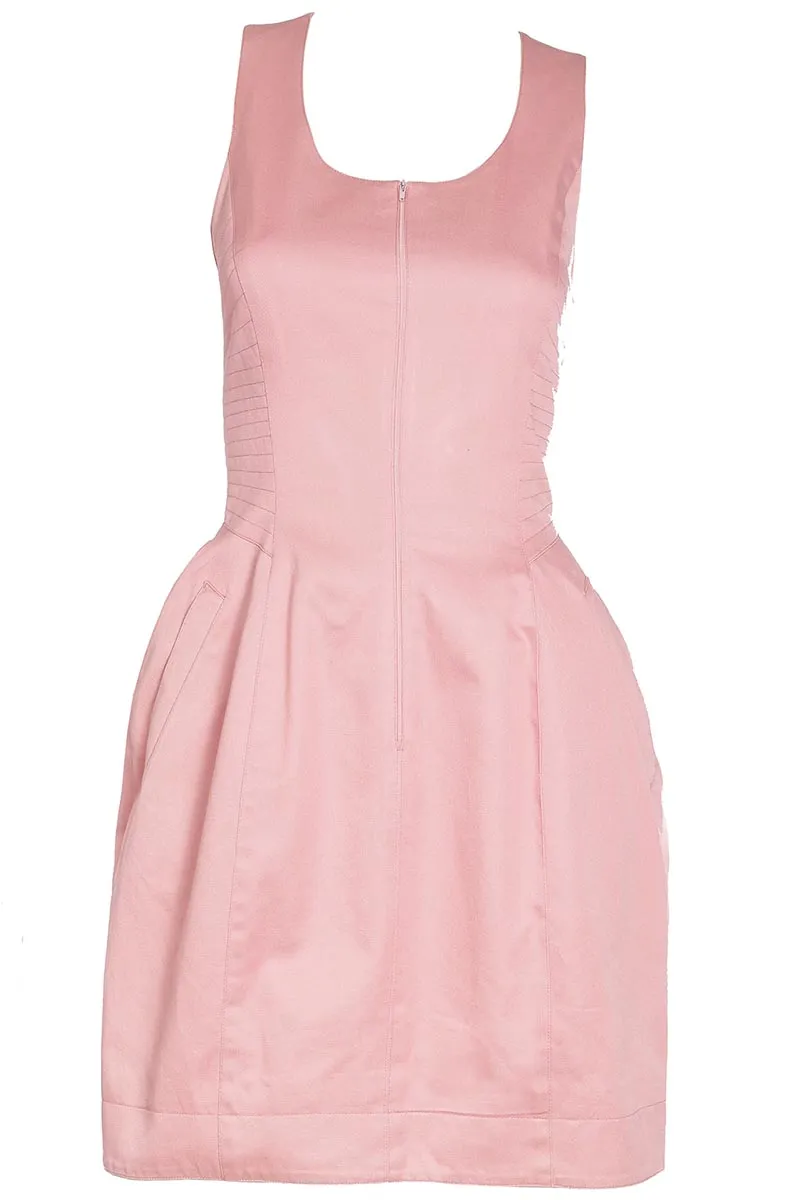 1990s Claude Montana Peach Cotton Quilted Zip Front Mini Dress