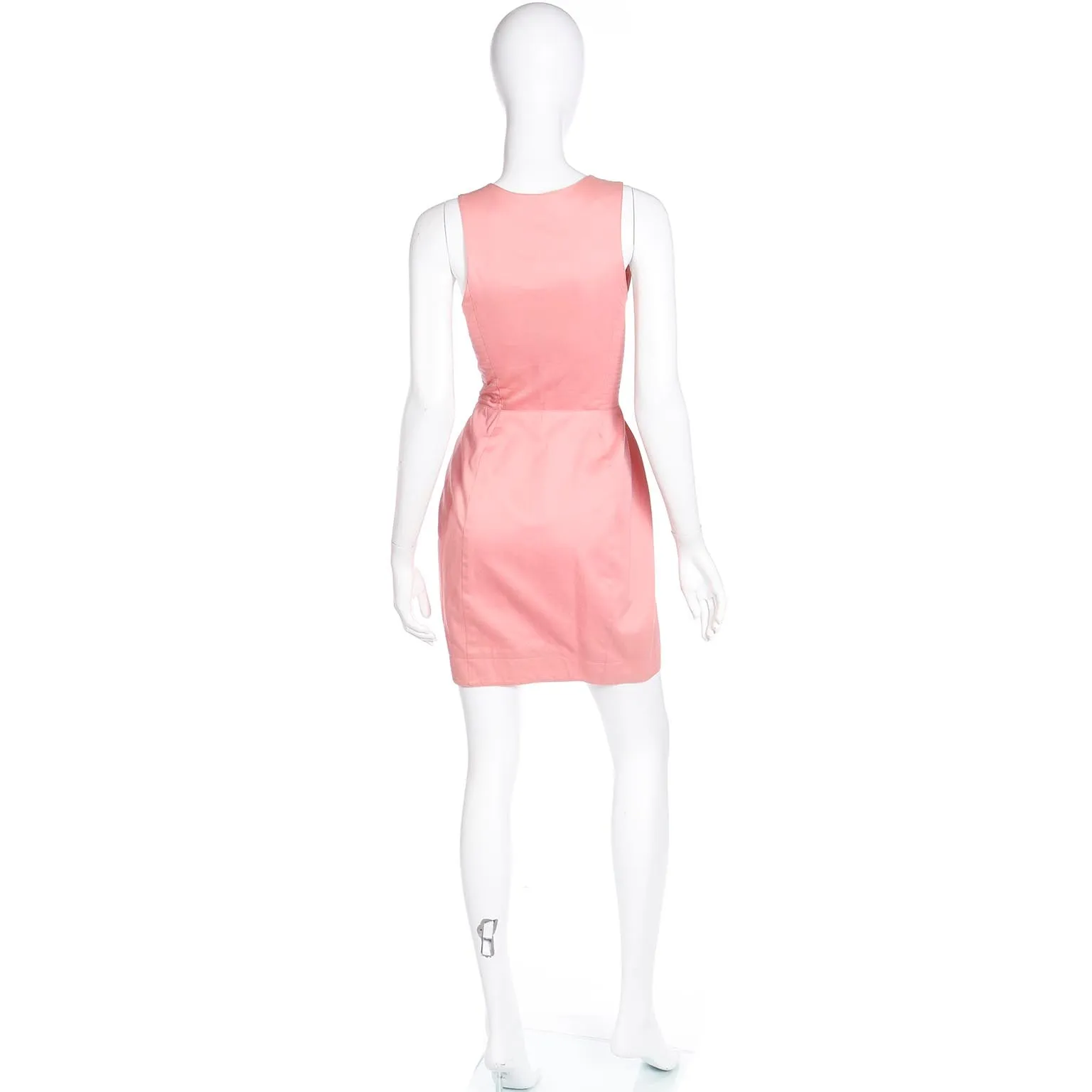 1990s Claude Montana Peach Cotton Quilted Zip Front Mini Dress