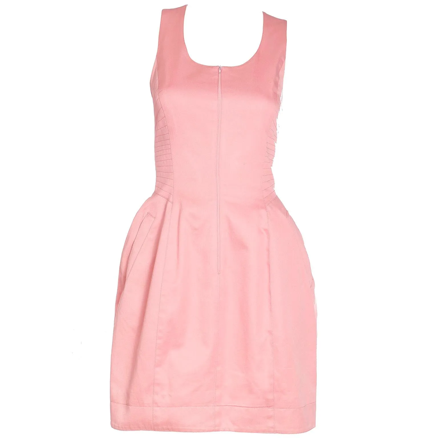 1990s Claude Montana Peach Cotton Quilted Zip Front Mini Dress