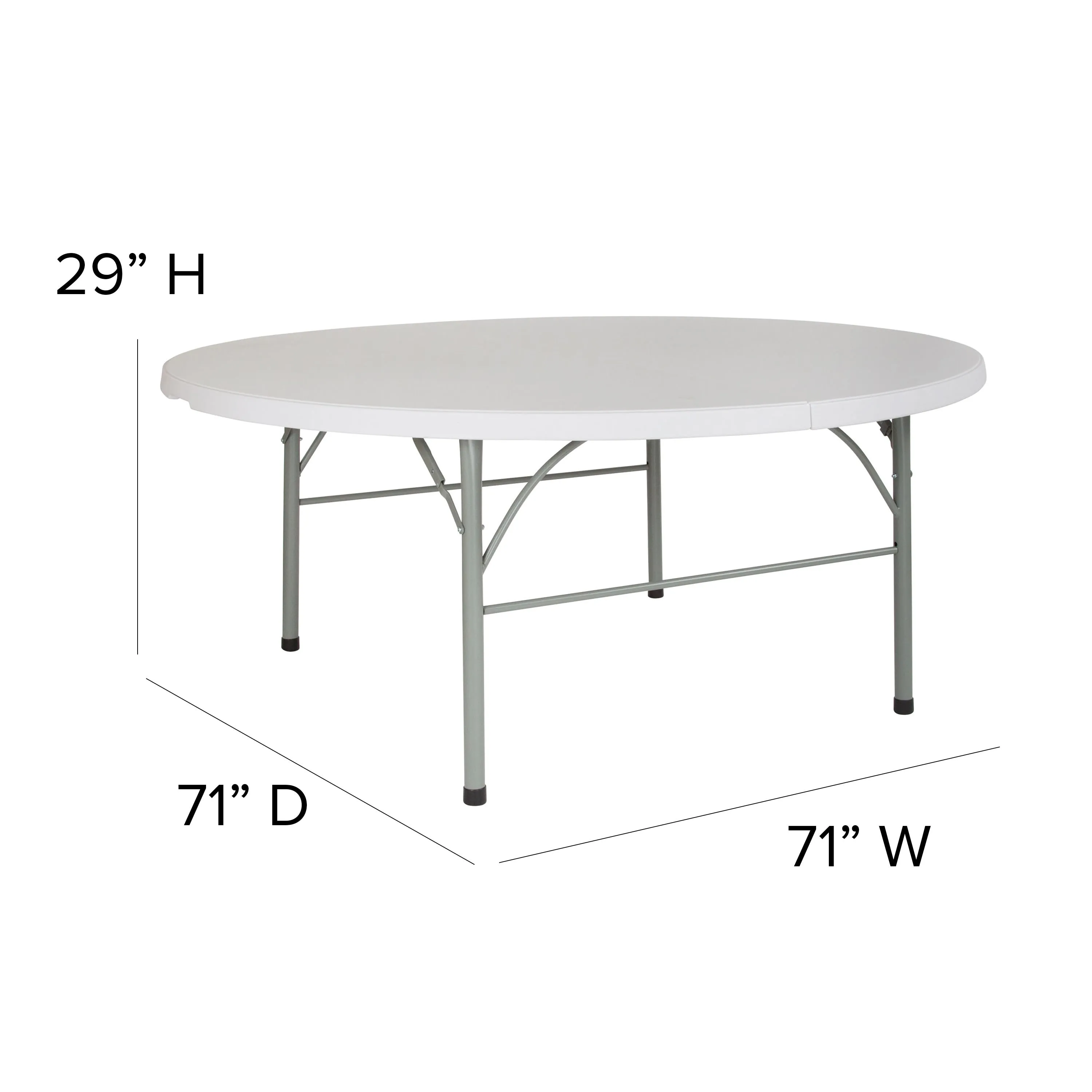6-Foot Round Bi-Fold Plastic Banquet and Event Folding Table with Carrying Handle