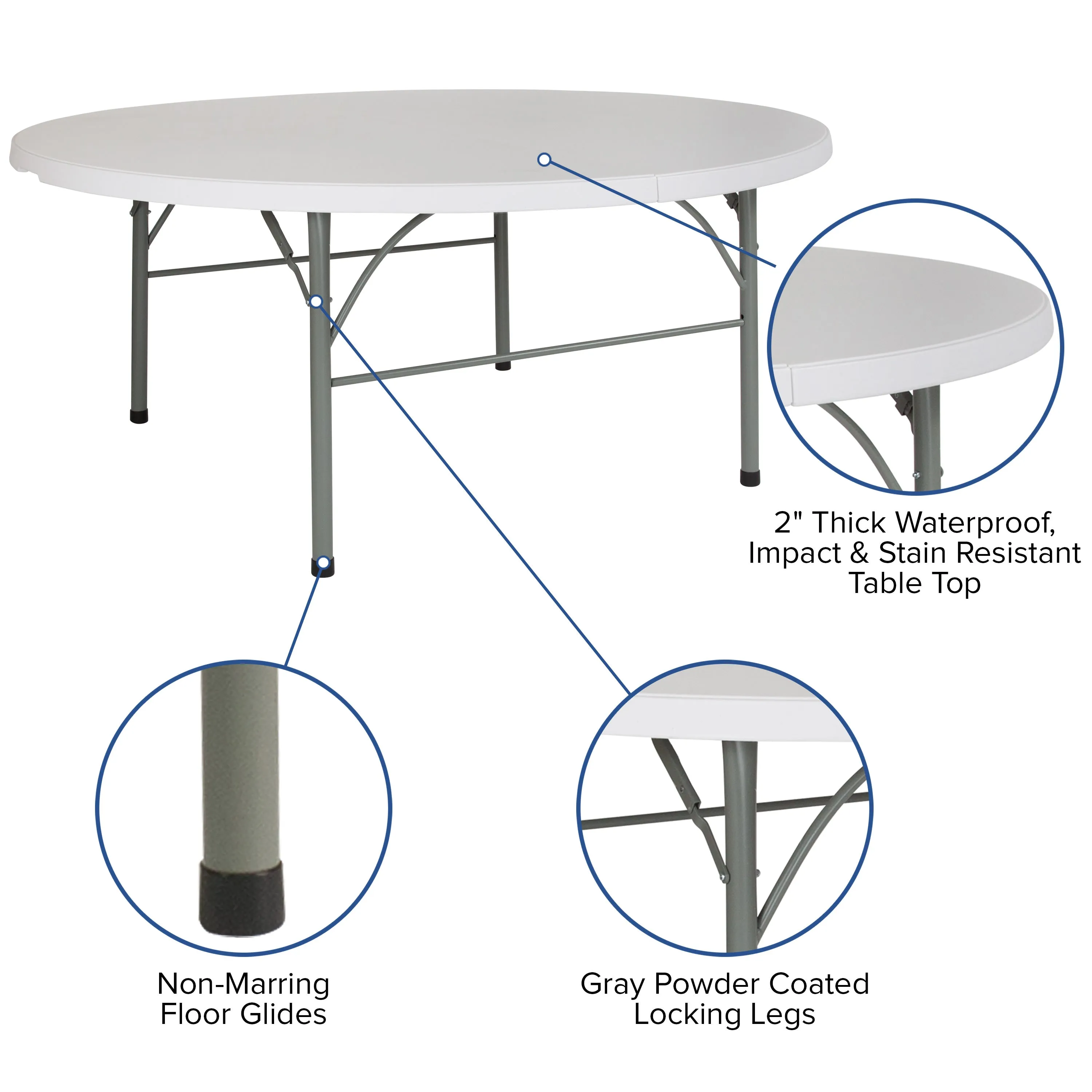 6-Foot Round Bi-Fold Plastic Banquet and Event Folding Table with Carrying Handle