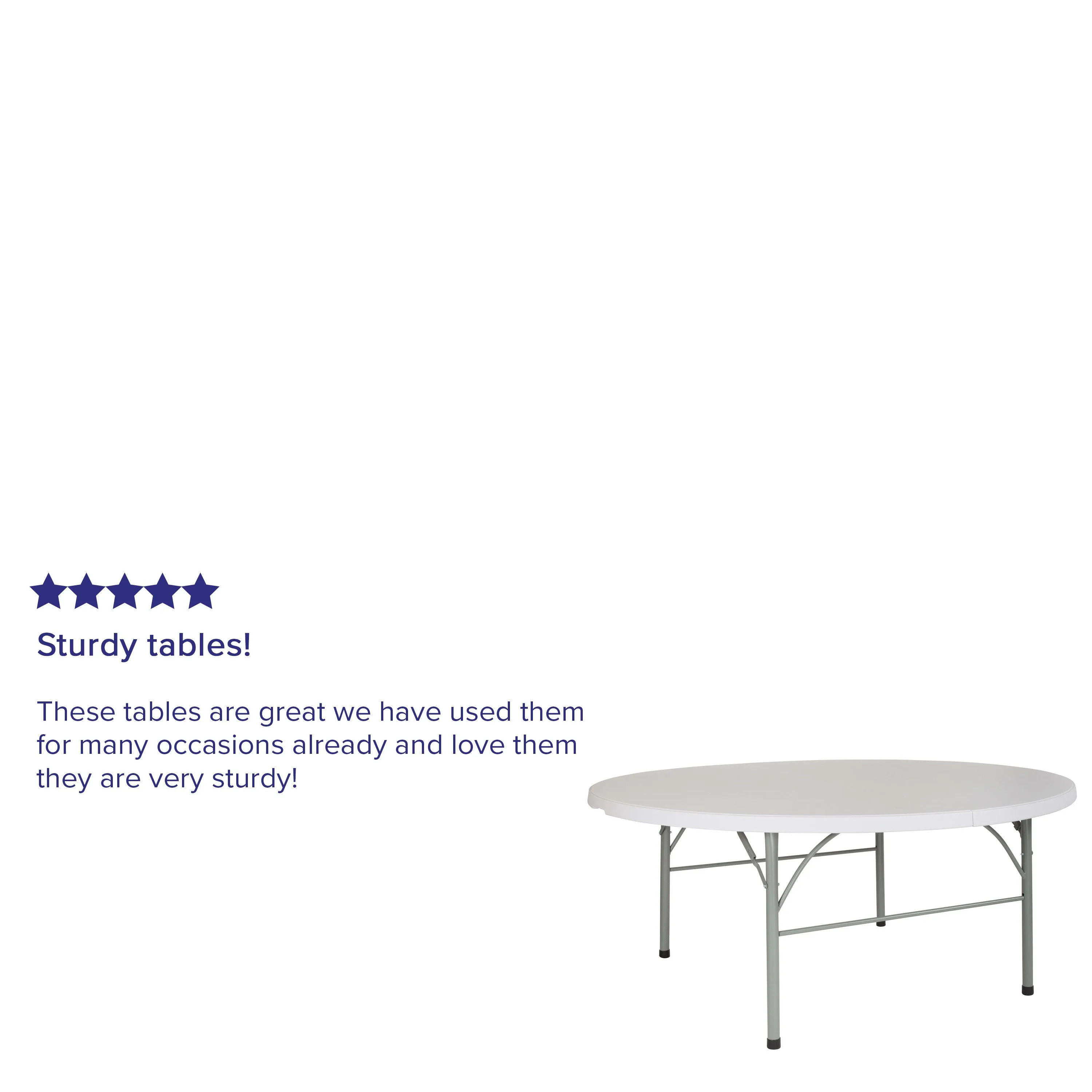 6-Foot Round Bi-Fold Plastic Banquet and Event Folding Table with Carrying Handle