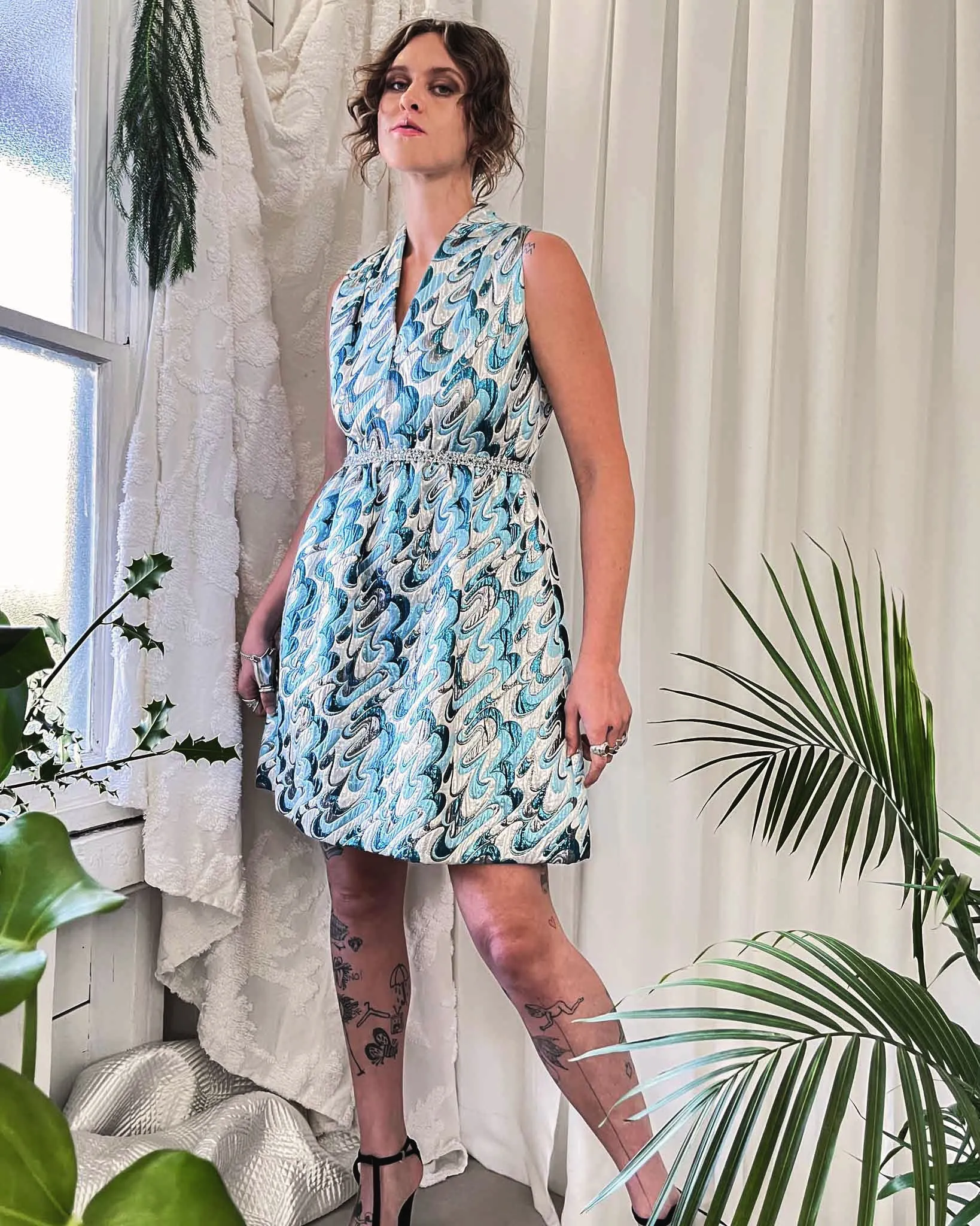 60s Victor Costa Metallic Dress | M