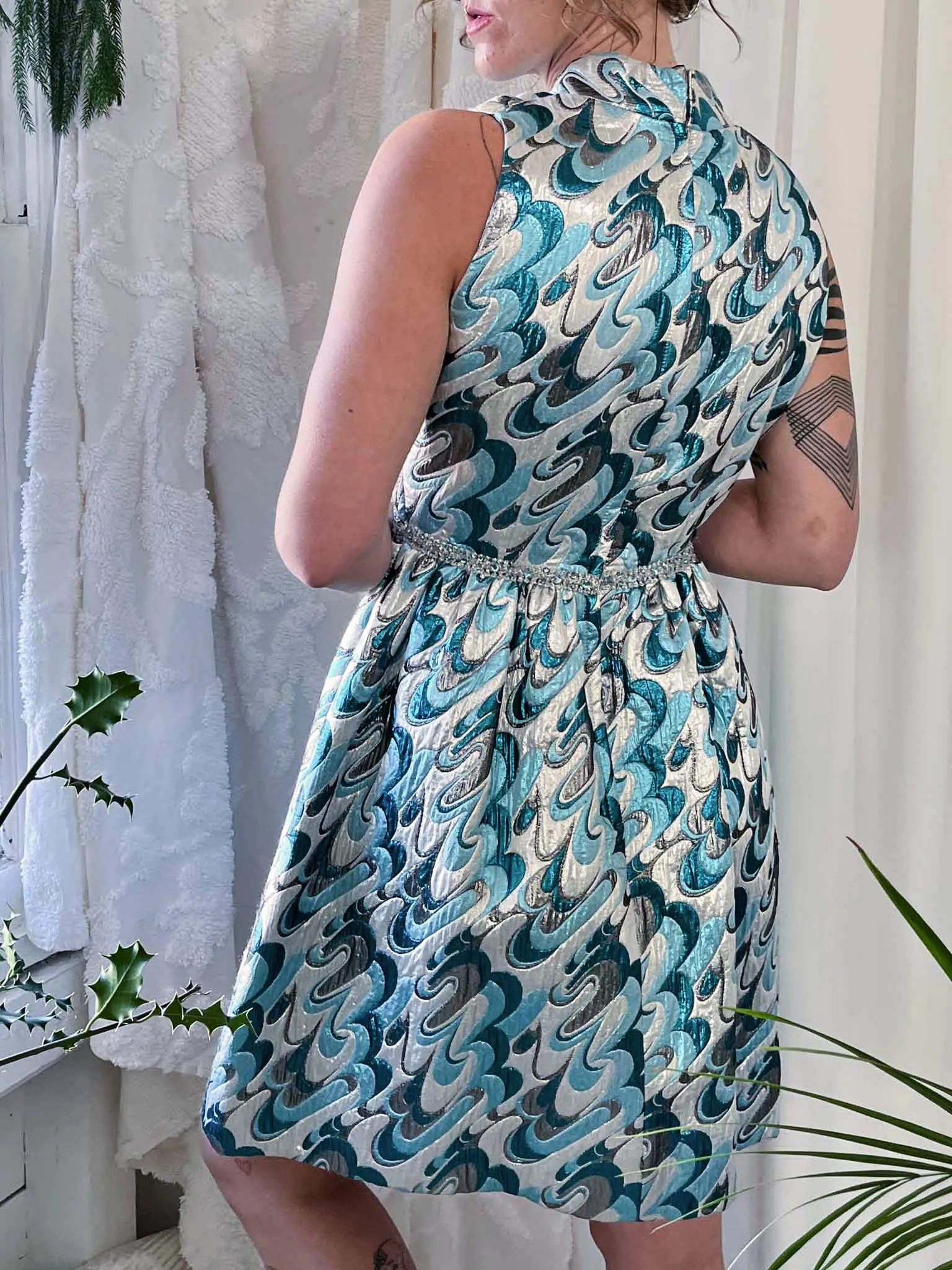 60s Victor Costa Metallic Dress | M