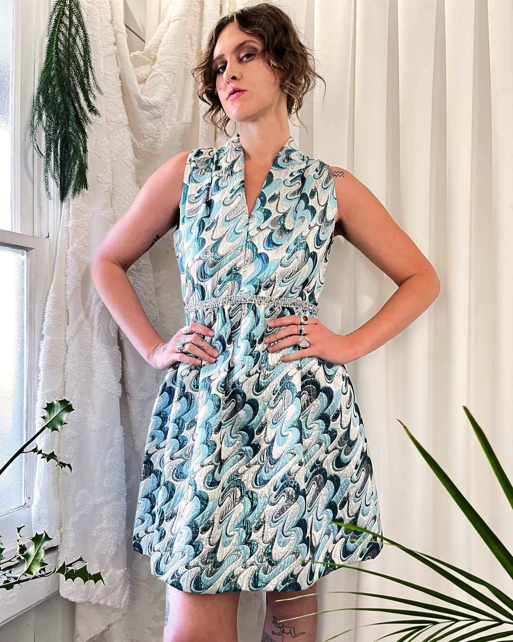 60s Victor Costa Metallic Dress | M
