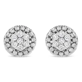 .925 Sterling Silver 1/3 Cttw 7 Stone Pave Set Diamond Beaded Stud Earrings (I-J Color, I2-I3 Clarity)