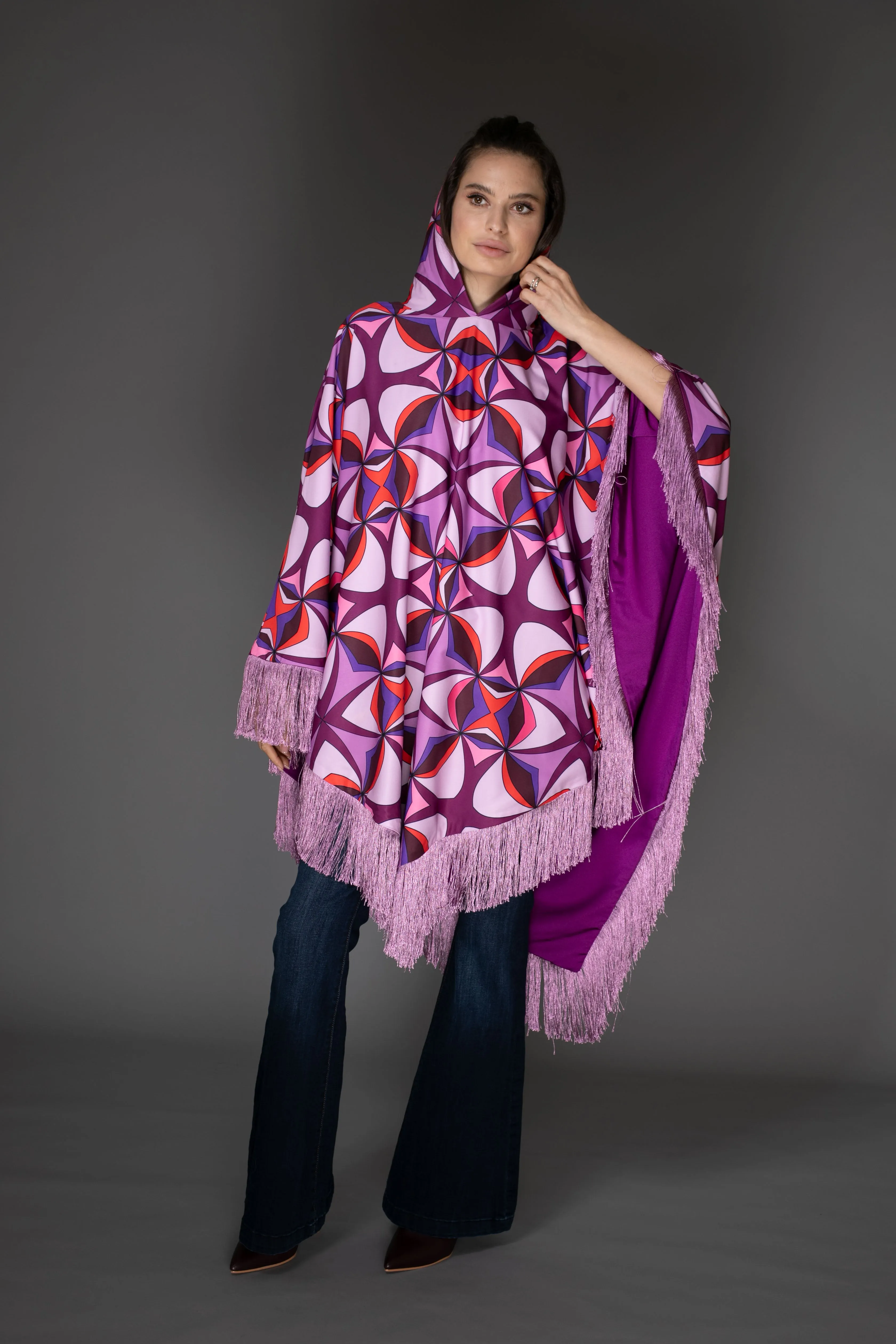 AB Cape Shawl - Psychedelic Purple Abstract Design