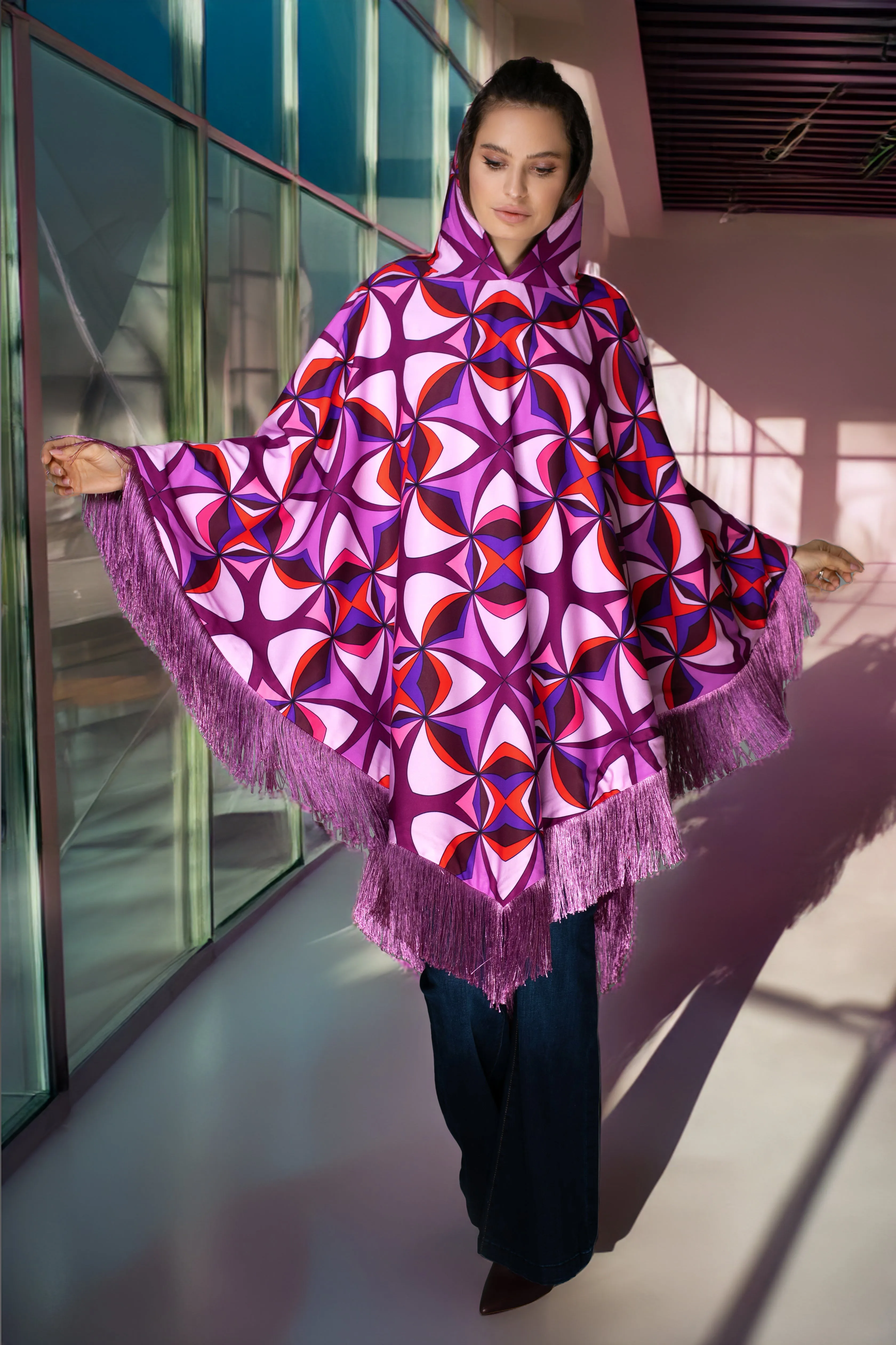 AB Cape Shawl - Psychedelic Purple Abstract Design