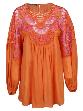 Alberta Ferretti Embroidered Puff Sleeve Dress