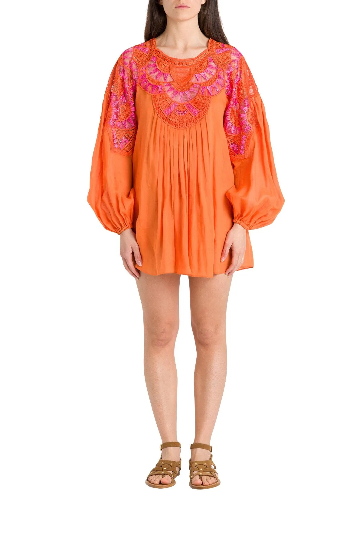 Alberta Ferretti Embroidered Puff Sleeve Dress