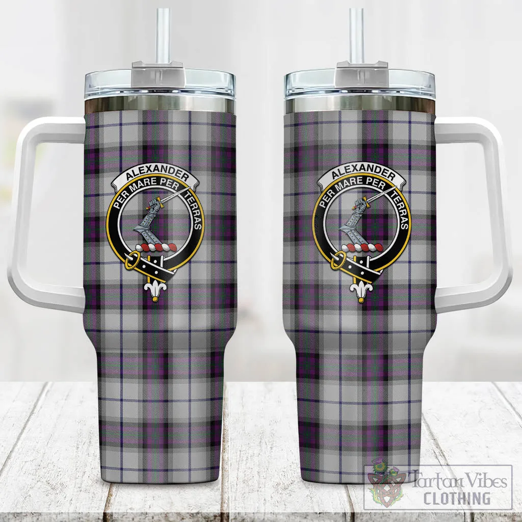 Alexander of Menstry Dress Tartan and Family Crest Tumbler with Handle