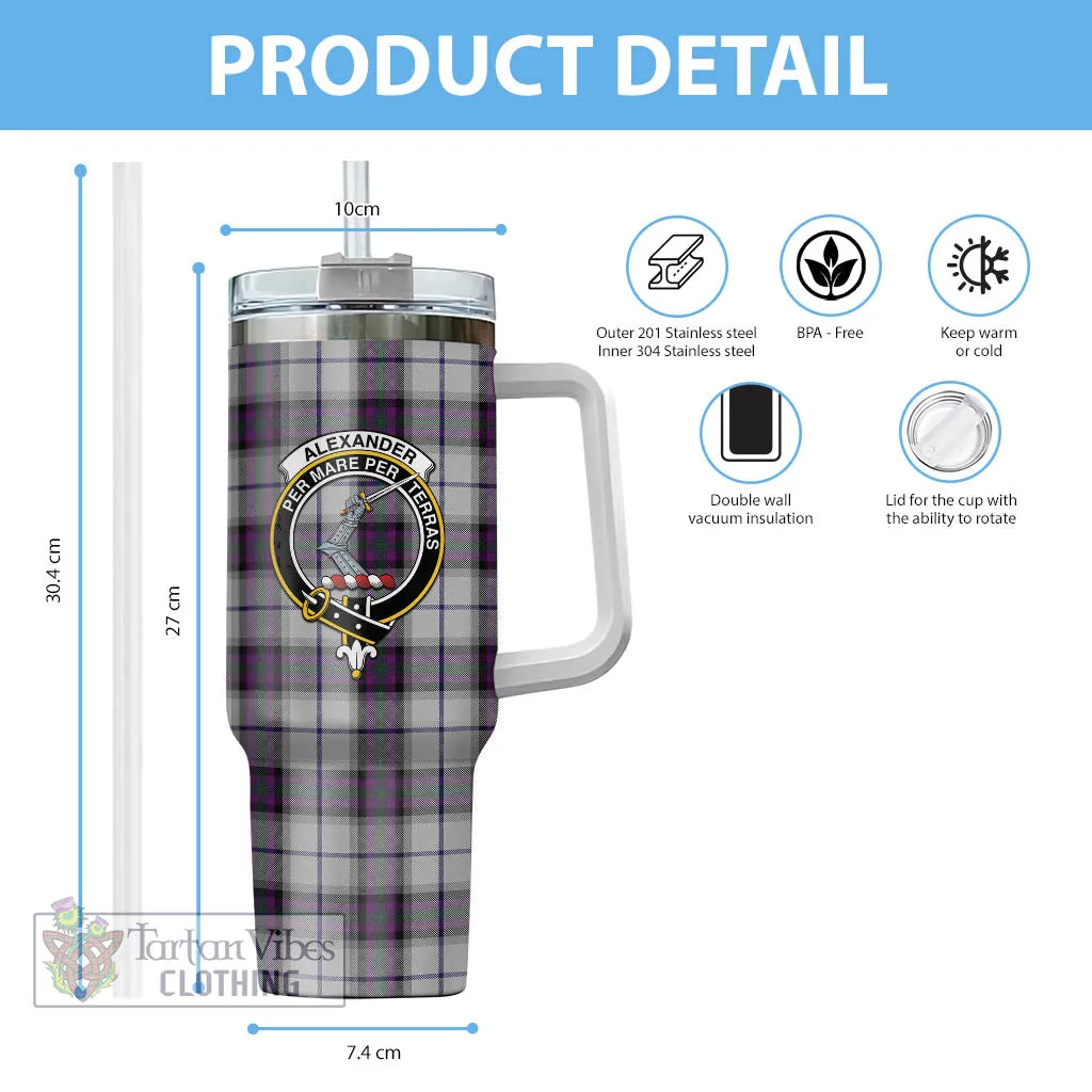 Alexander of Menstry Dress Tartan and Family Crest Tumbler with Handle