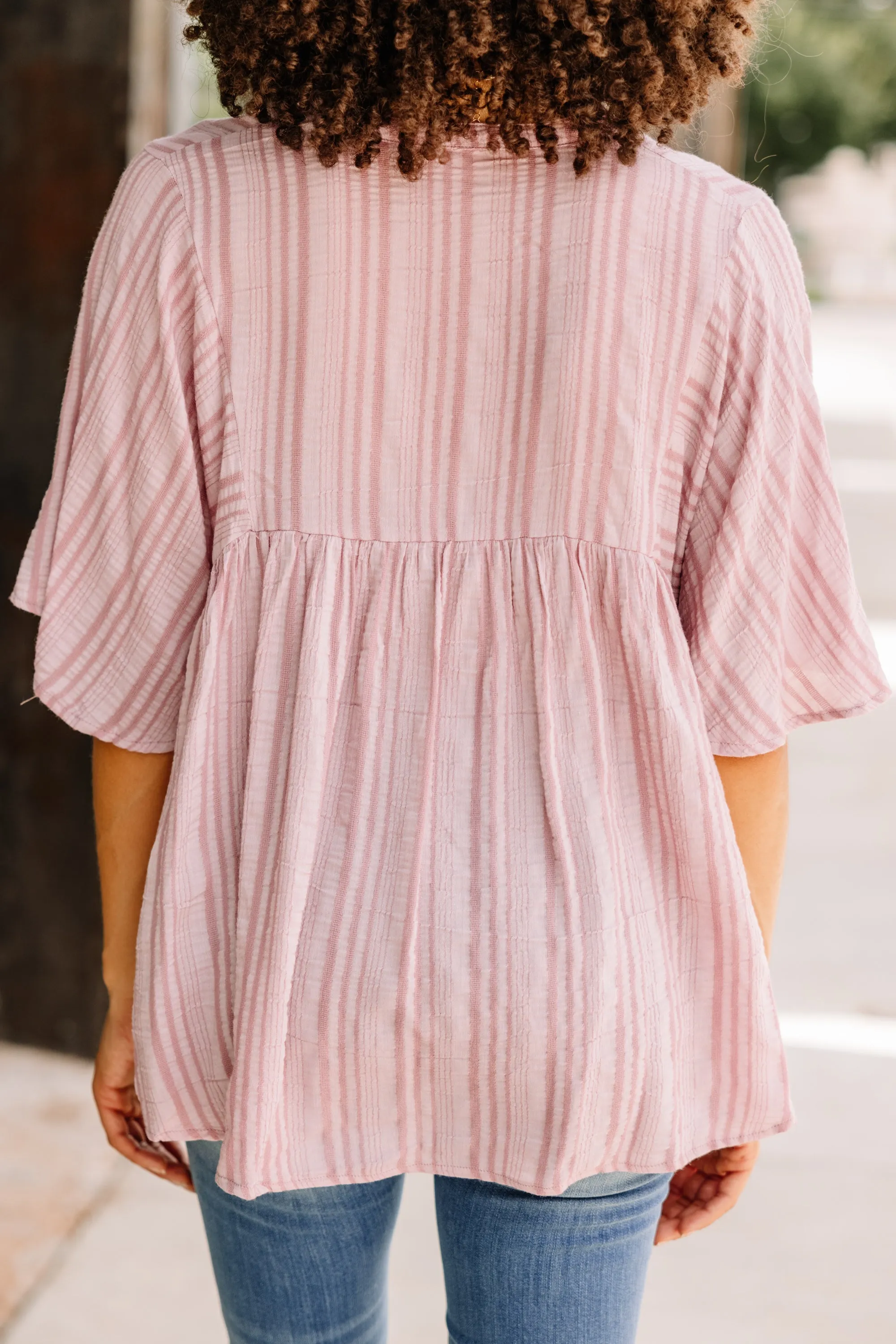 All About Fun Mauve Pink Textured Babydoll Top