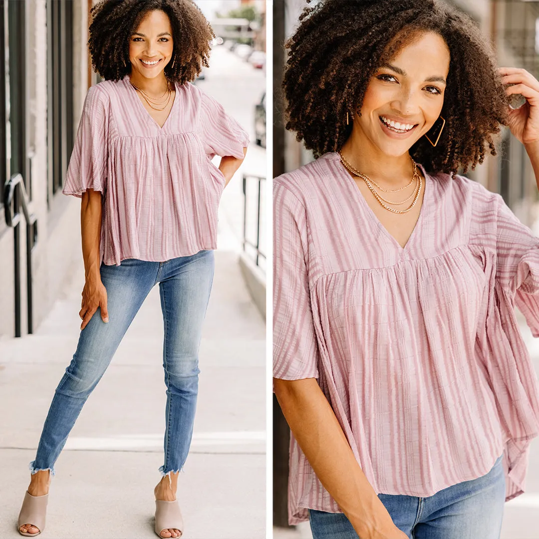 All About Fun Mauve Pink Textured Babydoll Top