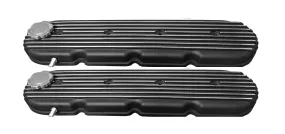 ALUMINUM CHEVY GM LS ENGINES RETRO FINNED VALVE COVERS - BLACK