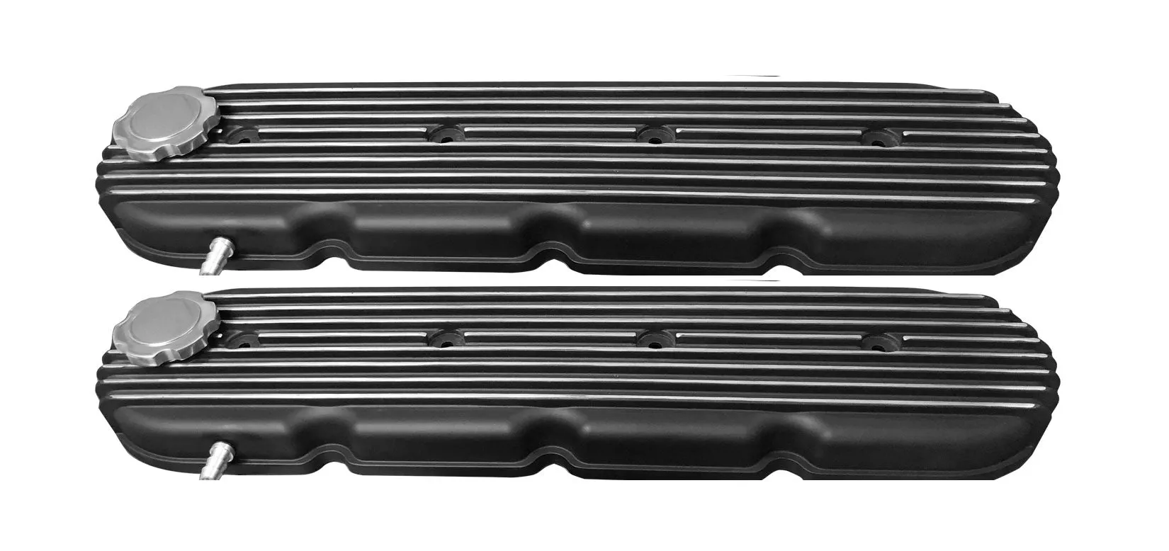 ALUMINUM CHEVY GM LS ENGINES RETRO FINNED VALVE COVERS - BLACK