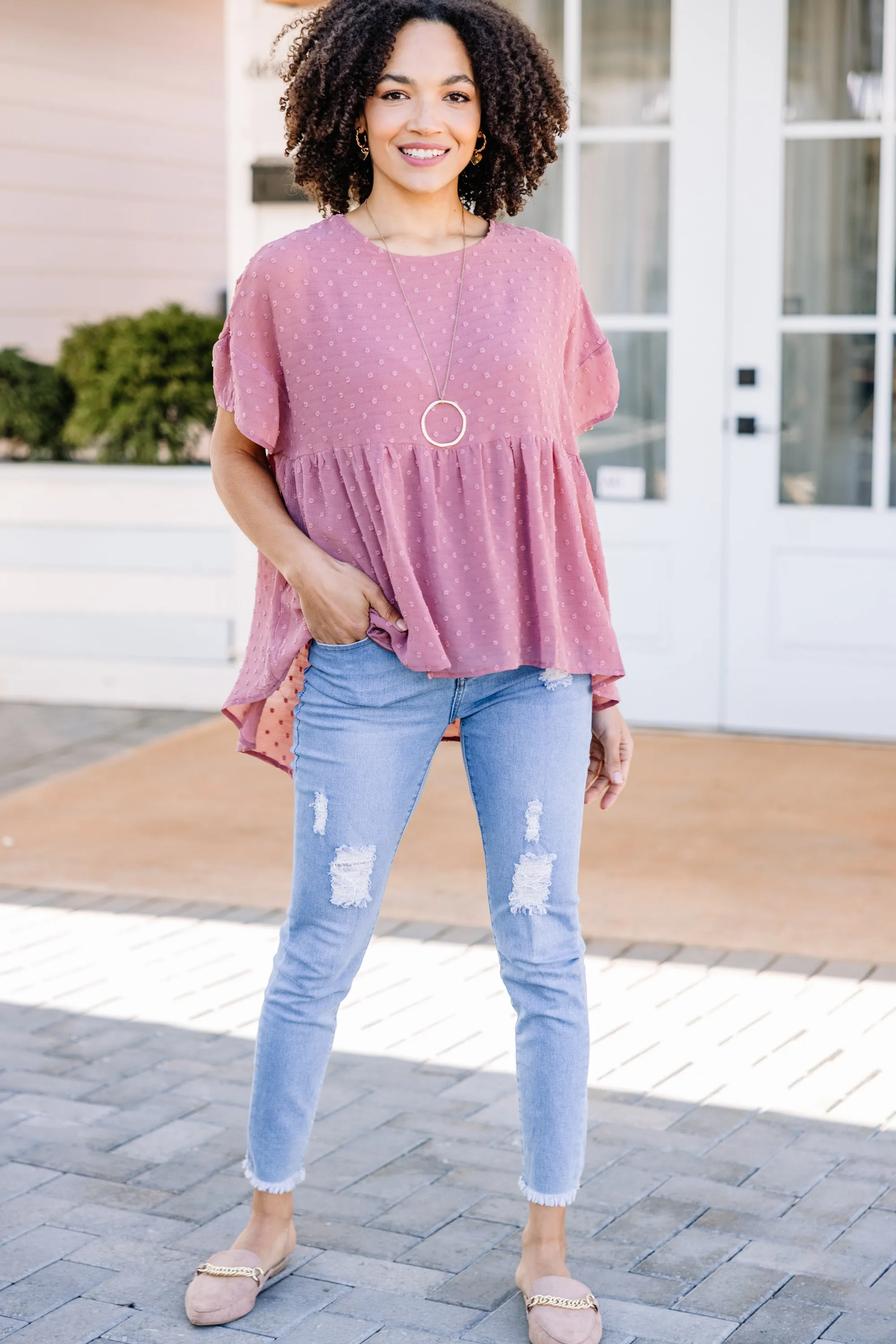 Always In Love Rosewood Pink Babydoll Top