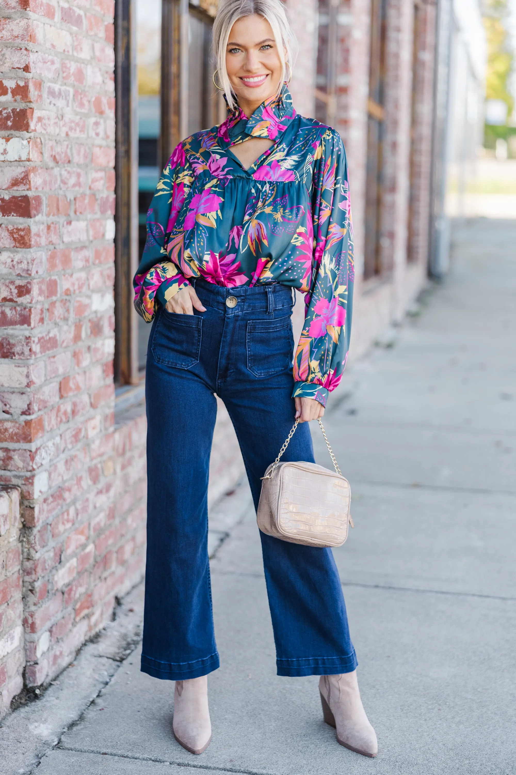 Always With Love Pink & Teal Floral Blouse
