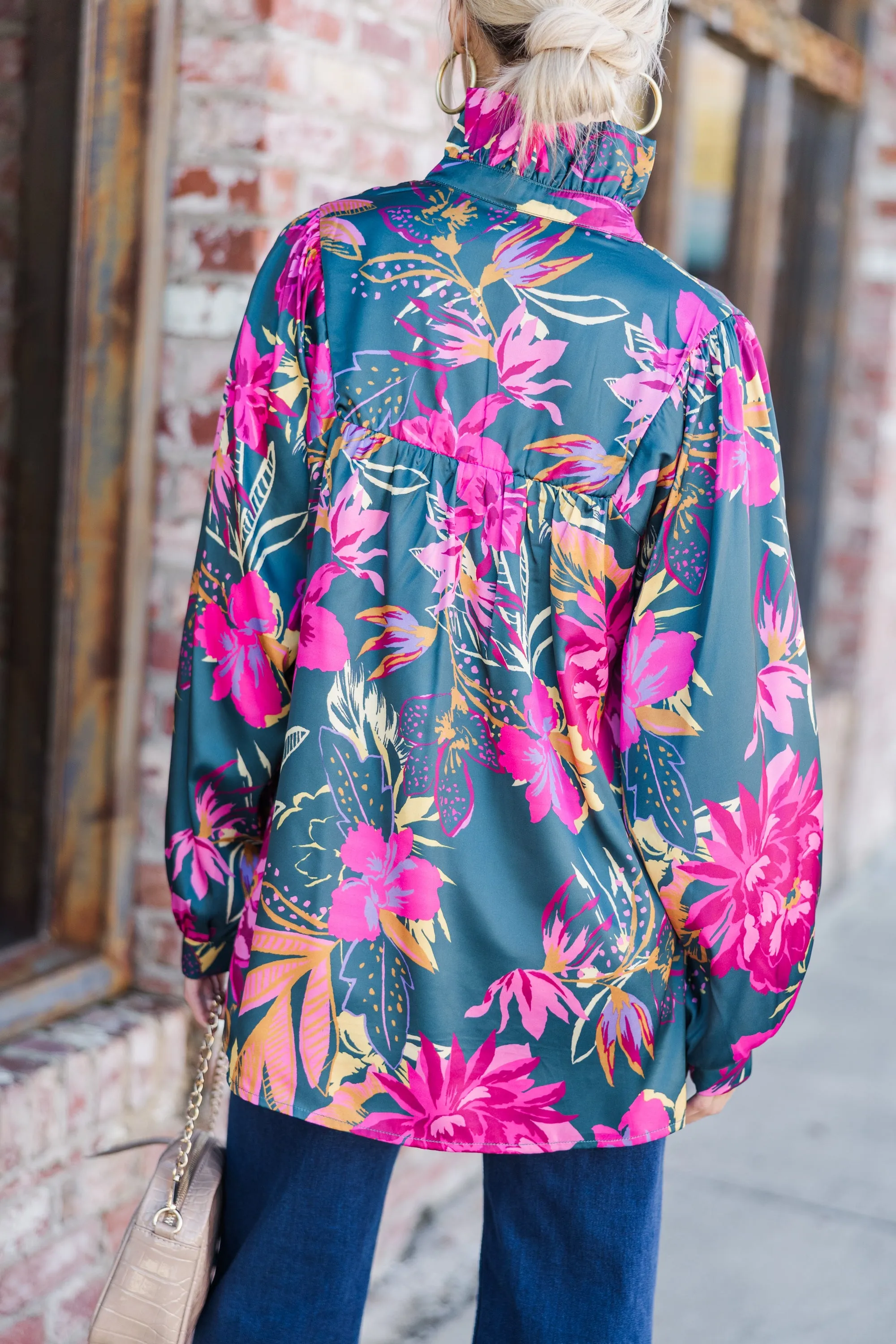 Always With Love Pink & Teal Floral Blouse