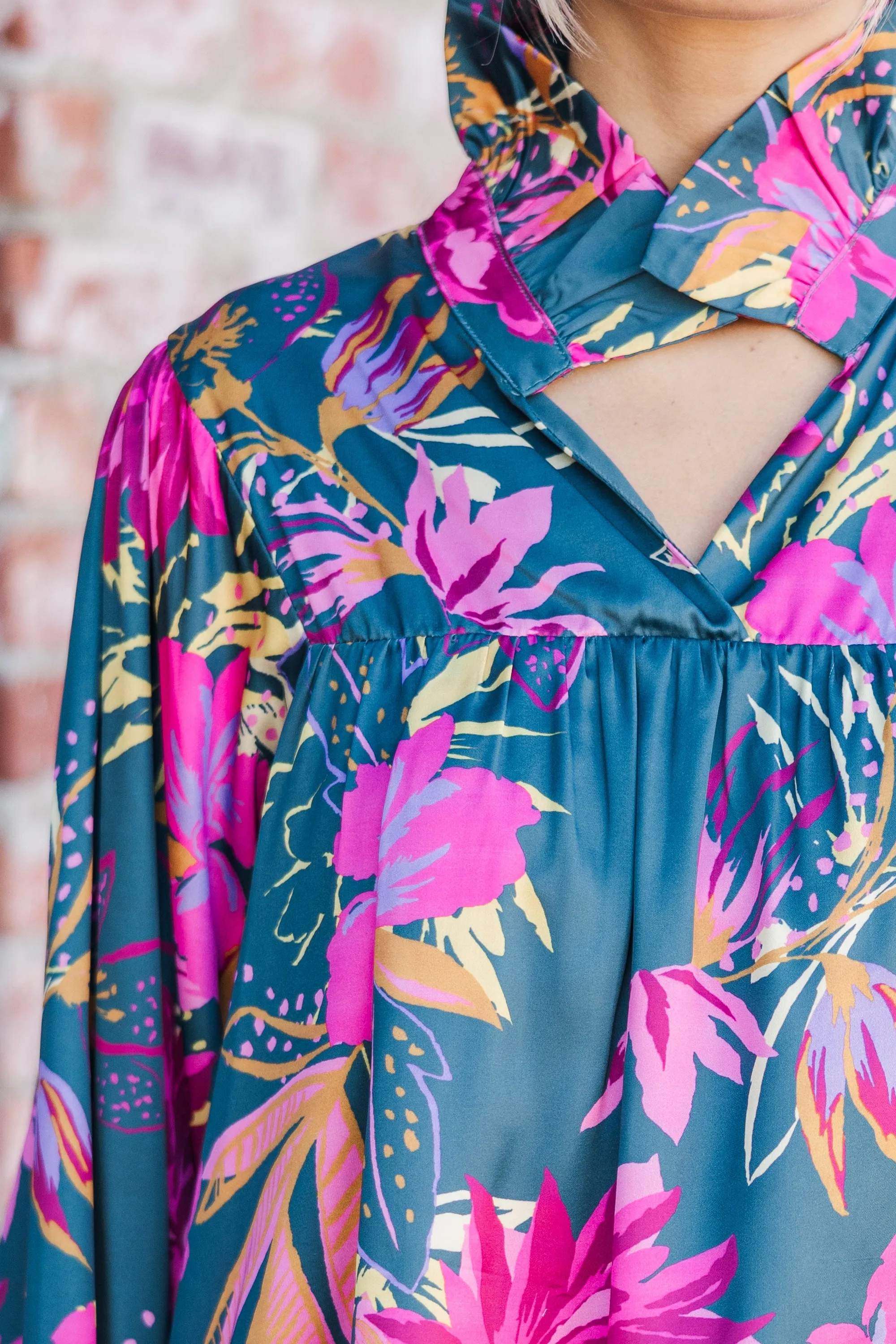 Always With Love Pink & Teal Floral Blouse
