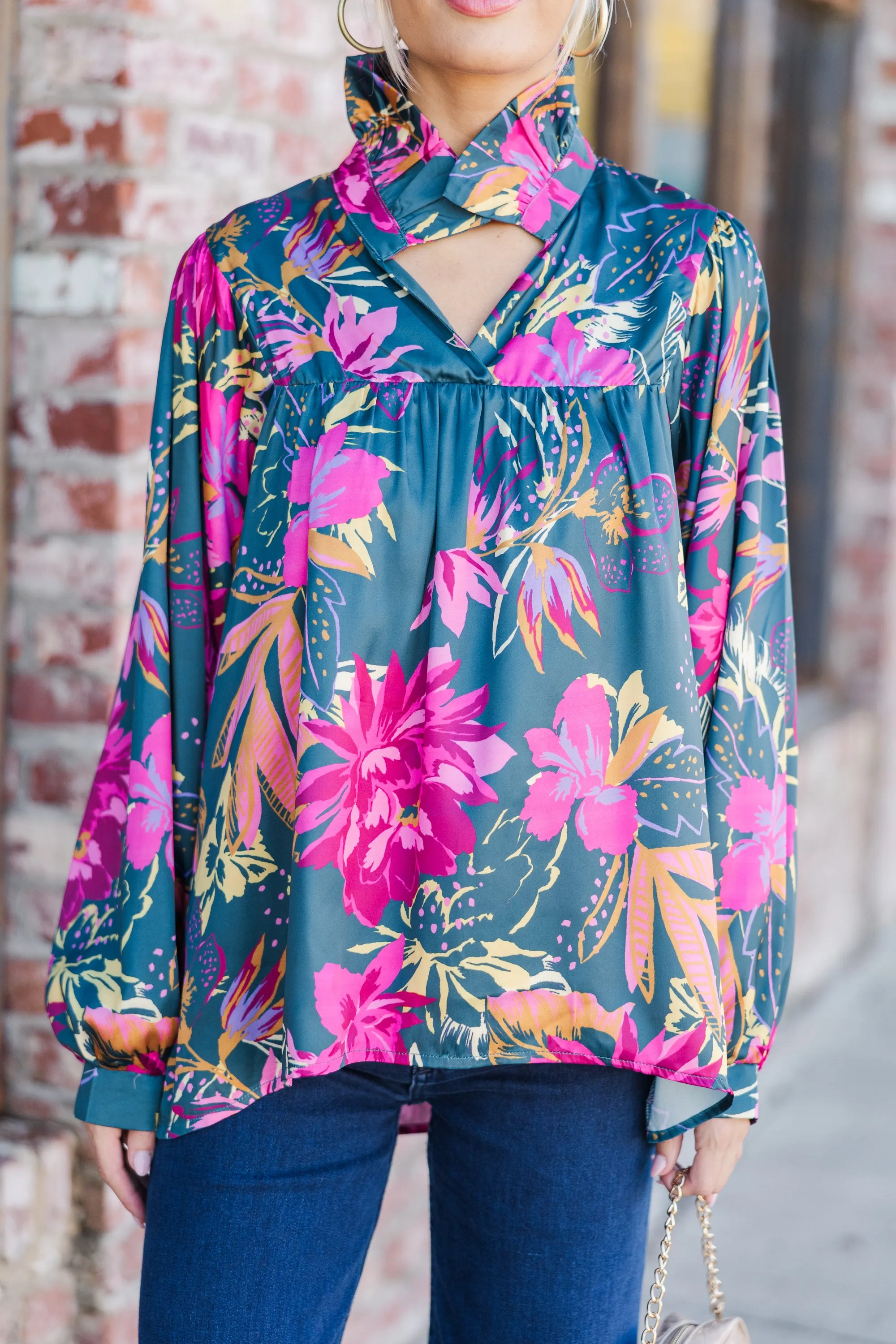 Always With Love Pink & Teal Floral Blouse