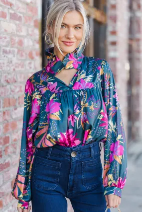 Always With Love Pink & Teal Floral Blouse