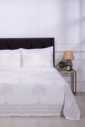 Anoob Palm Tree Hand Block Printed Grey Quilted Cotton Bedcover