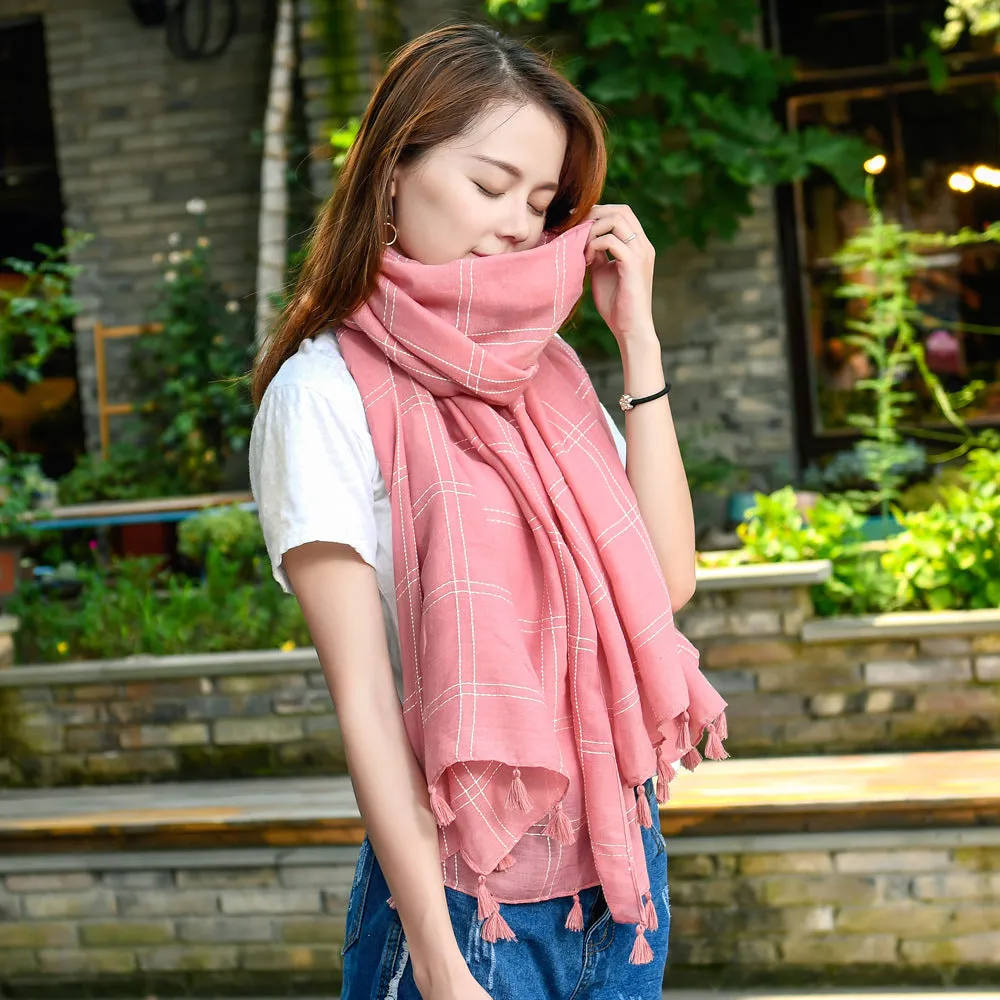 Artistic All-match Vintage Cotton Plaid Scarf