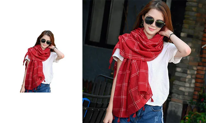 Artistic All-match Vintage Cotton Plaid Scarf