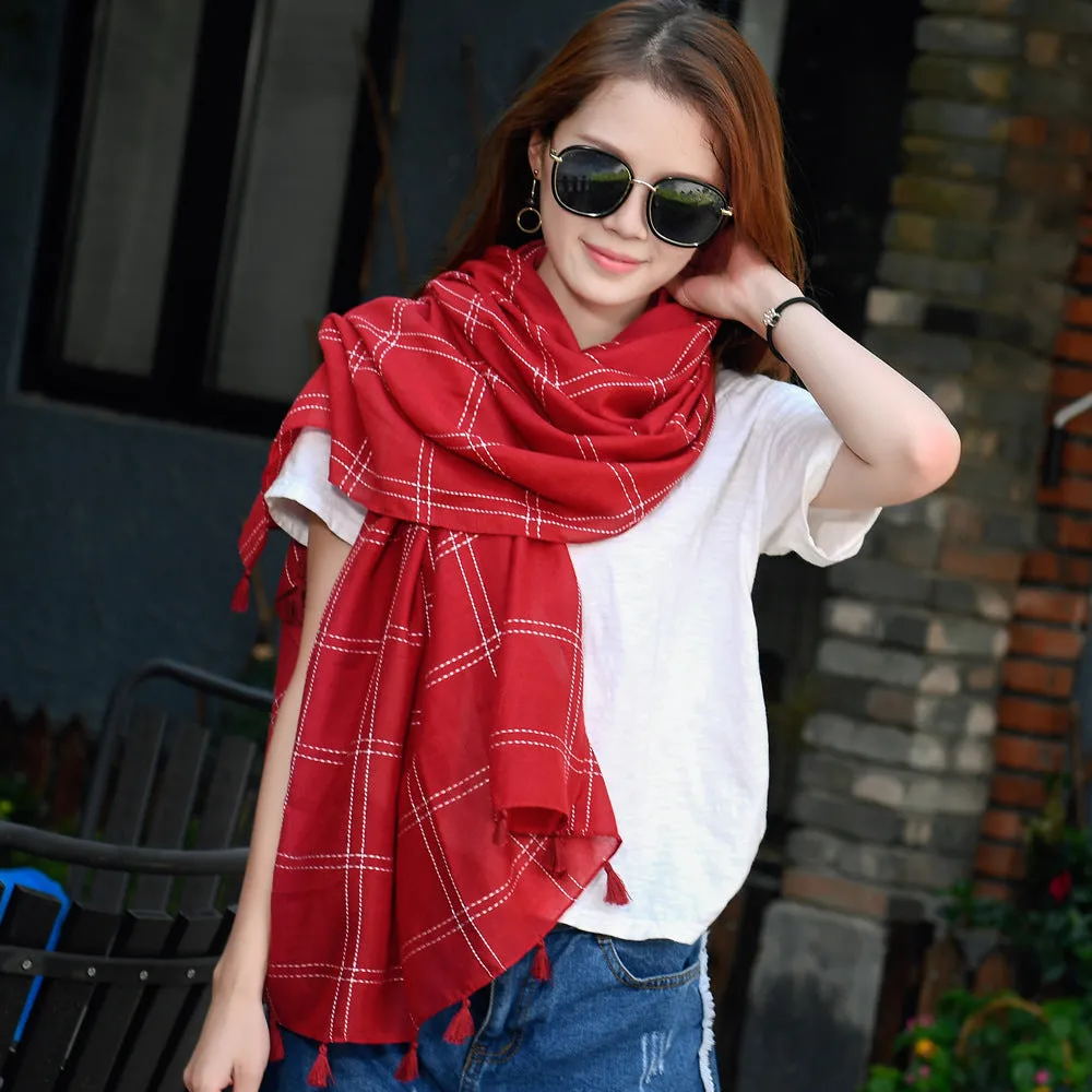 Artistic All-match Vintage Cotton Plaid Scarf