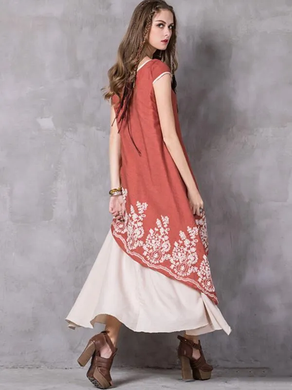 Asymmetric Embroidered Maxi Dress
