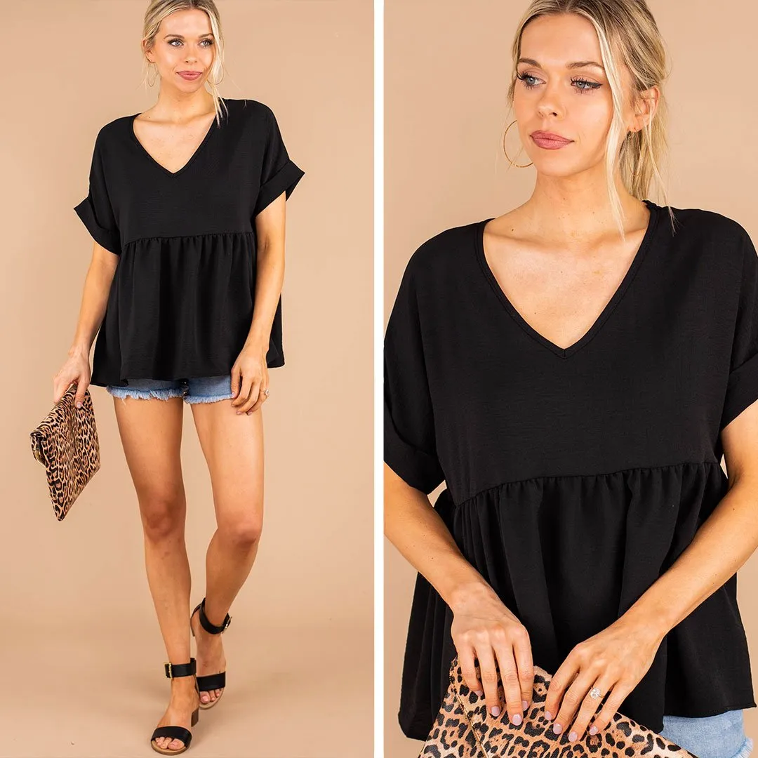 At Peace Black Babydoll Top