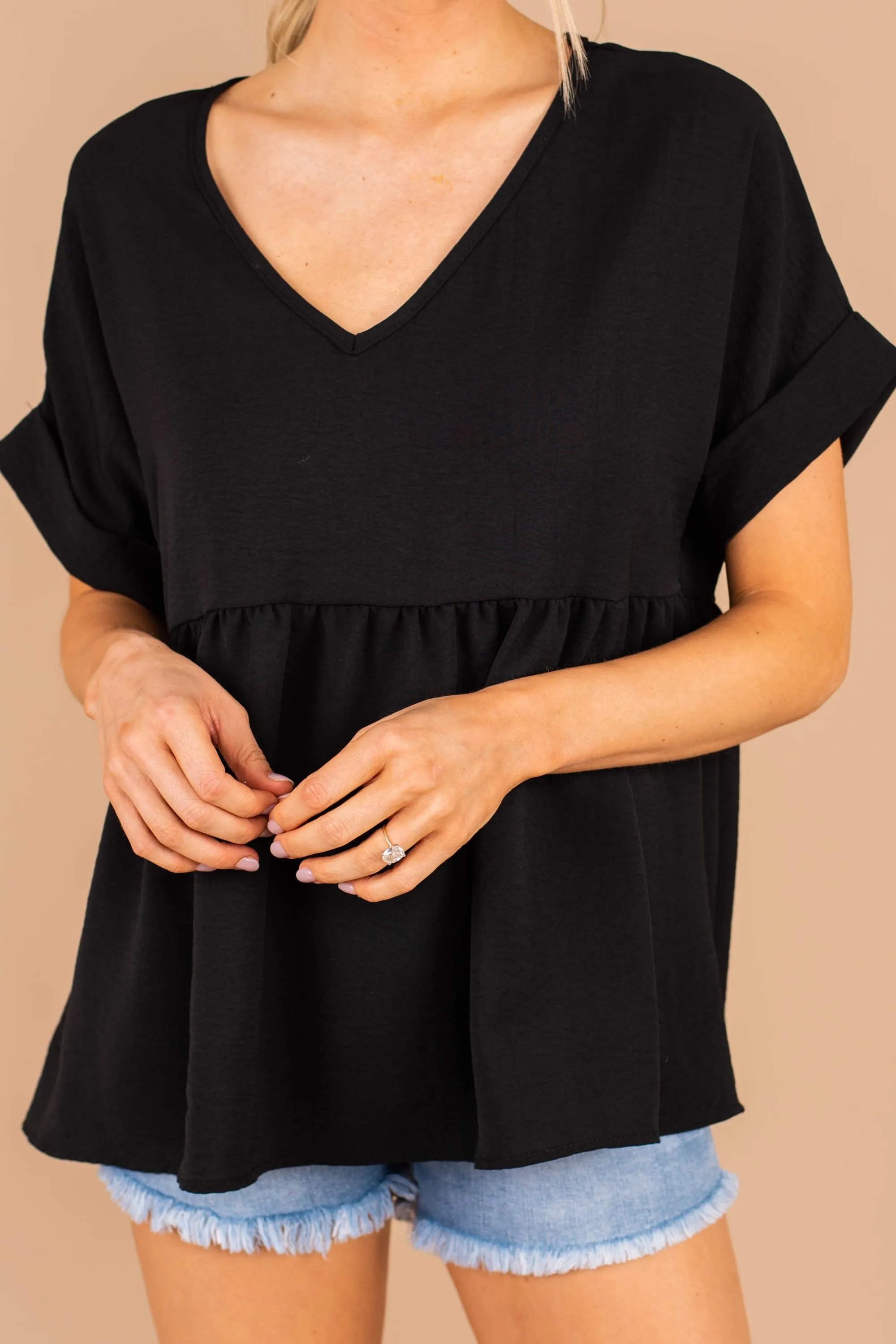 At Peace Black Babydoll Top