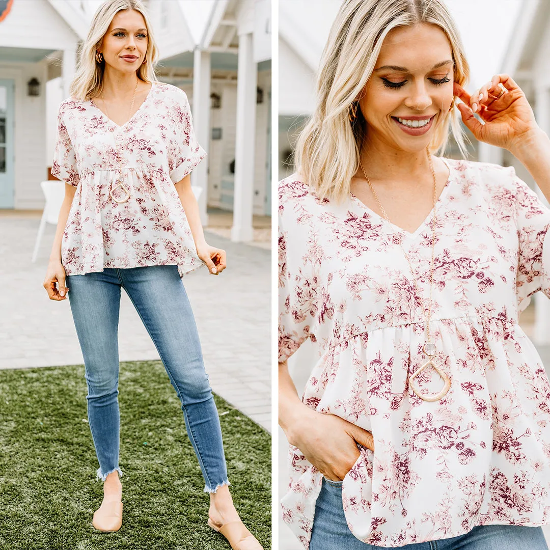 At This Level Cream White Floral Babydoll Top