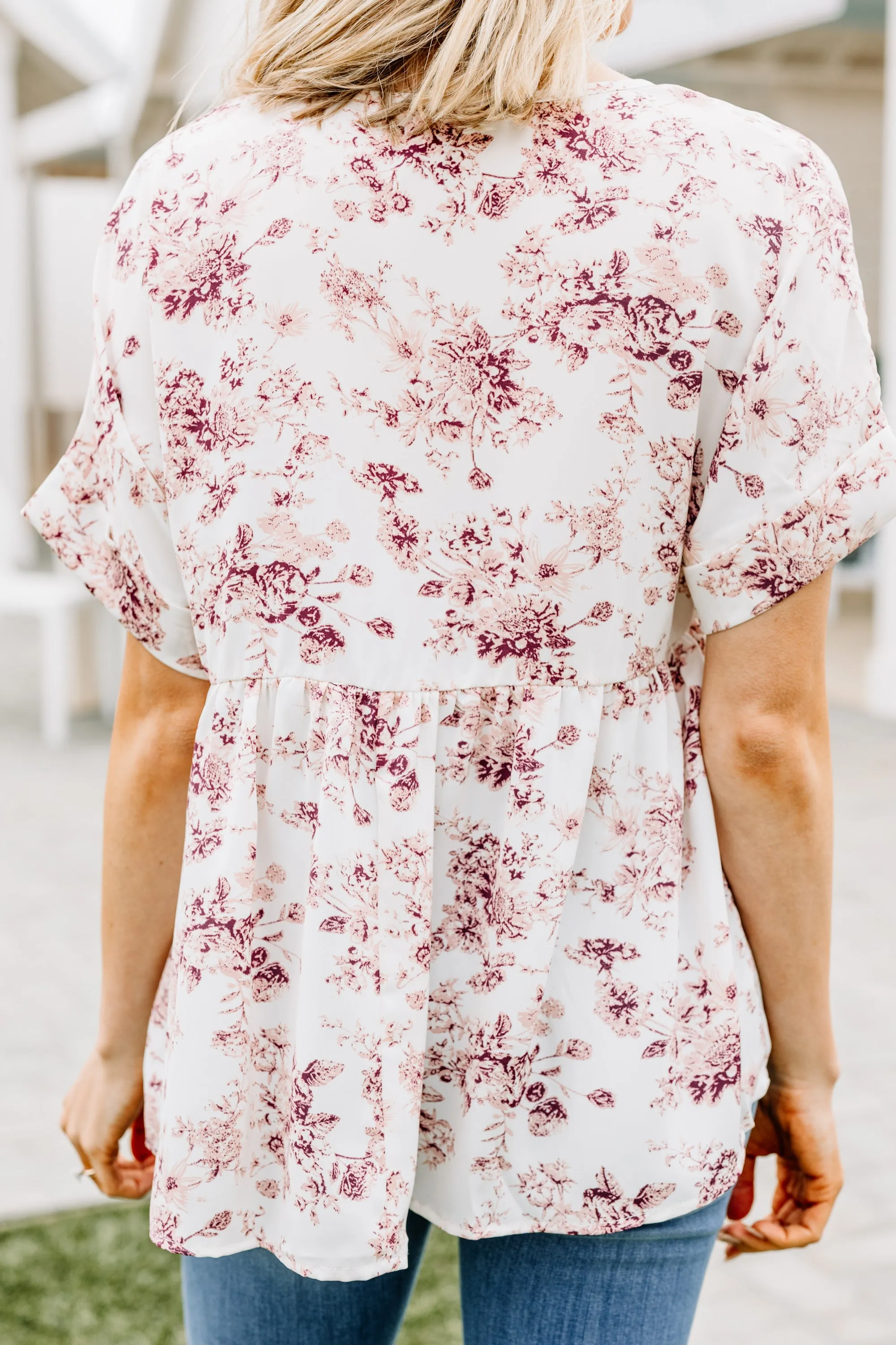 At This Level Cream White Floral Babydoll Top