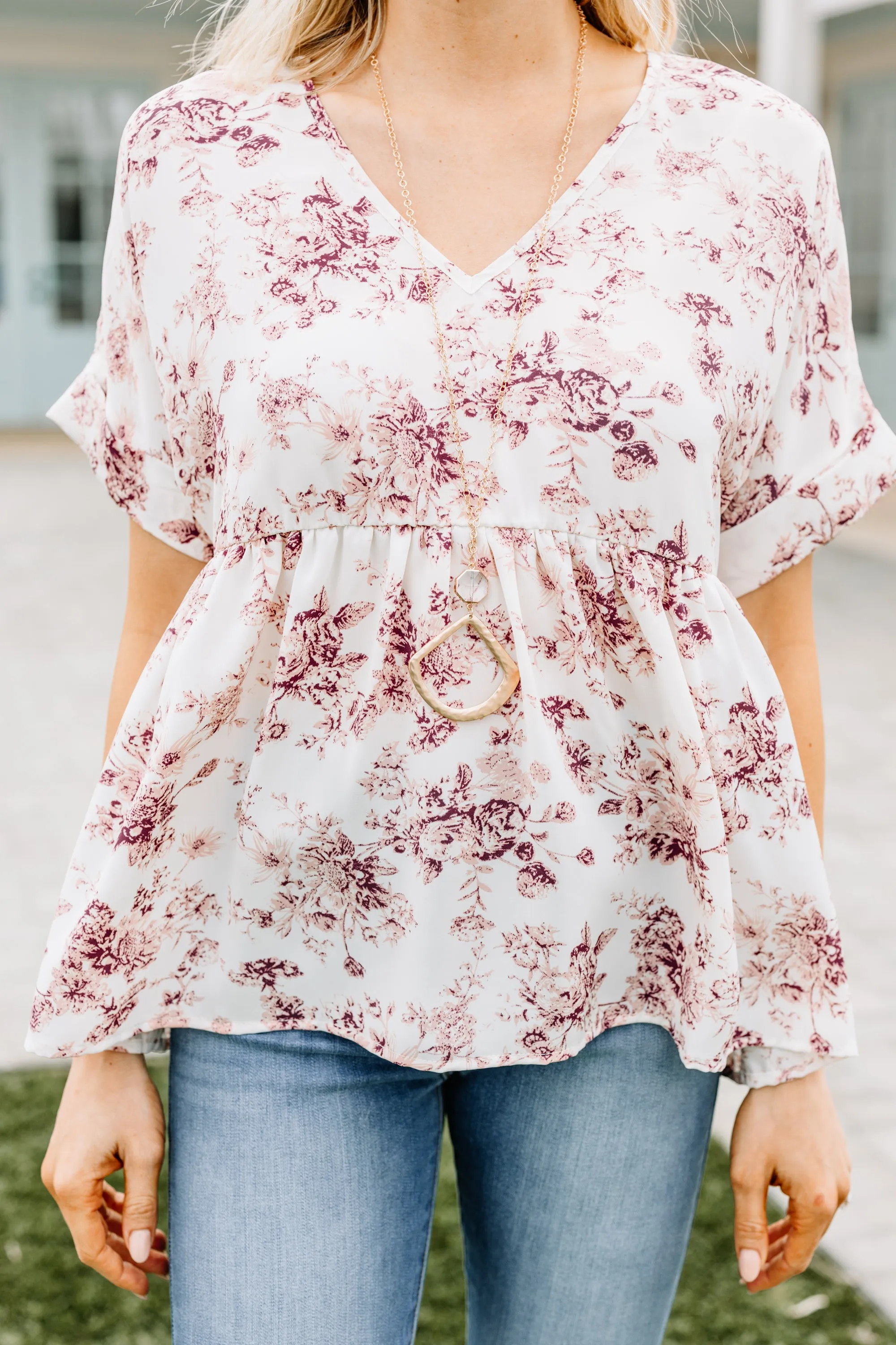 At This Level Cream White Floral Babydoll Top