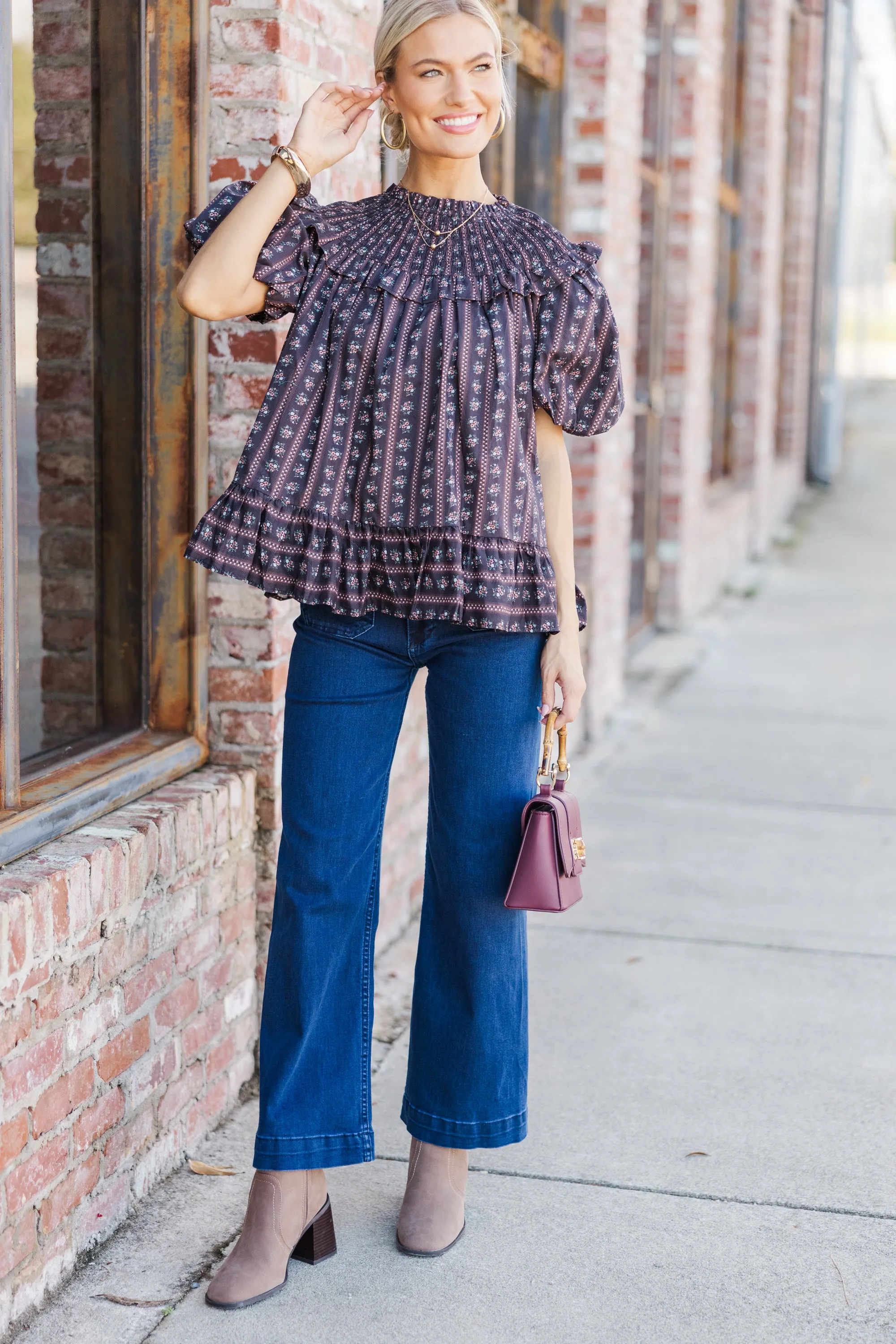 Aureum: Remember You Well Black Ditsy Floral Blouse