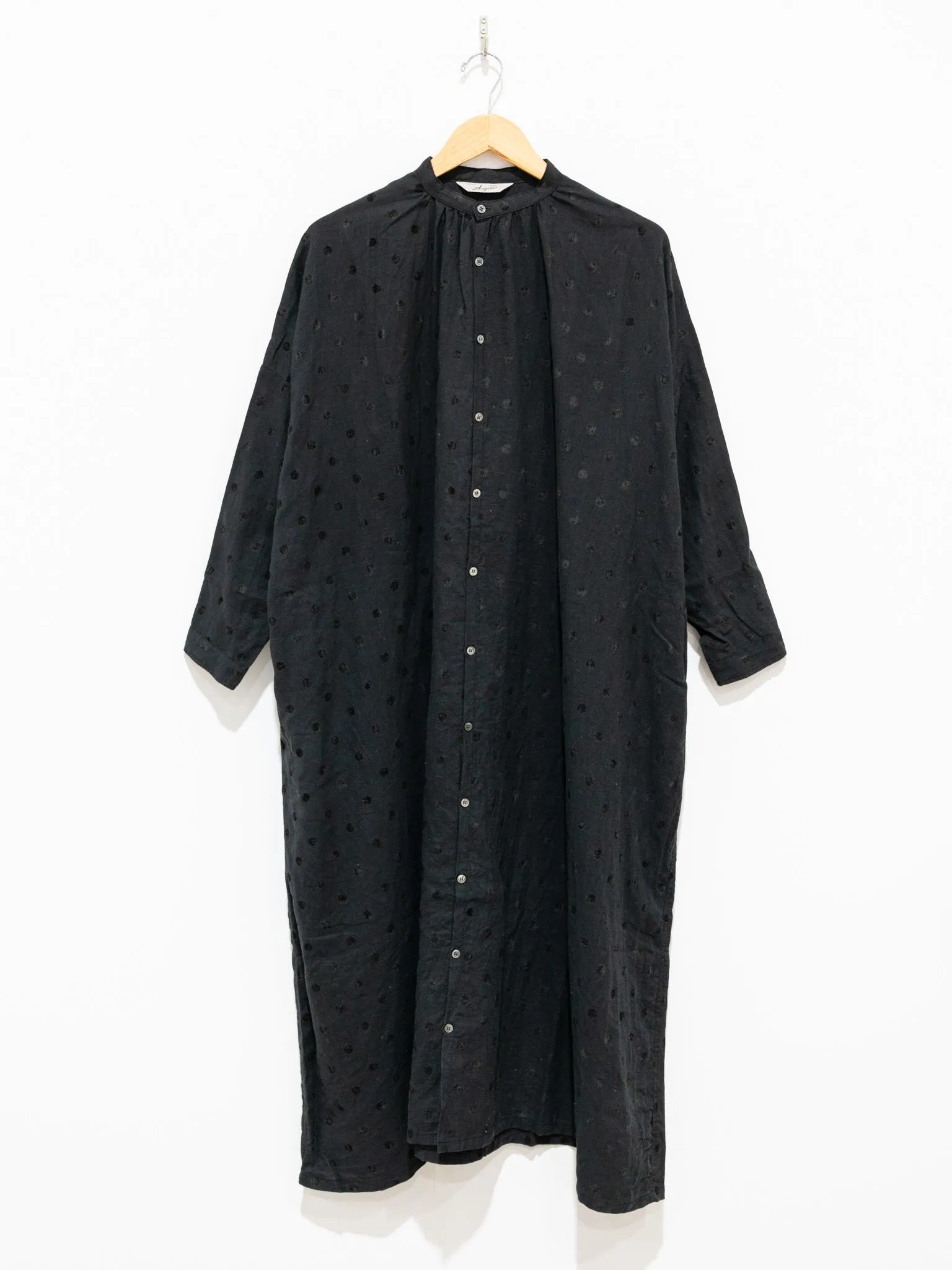 Azumadaki Ramie Flocky Dot Dress - Black