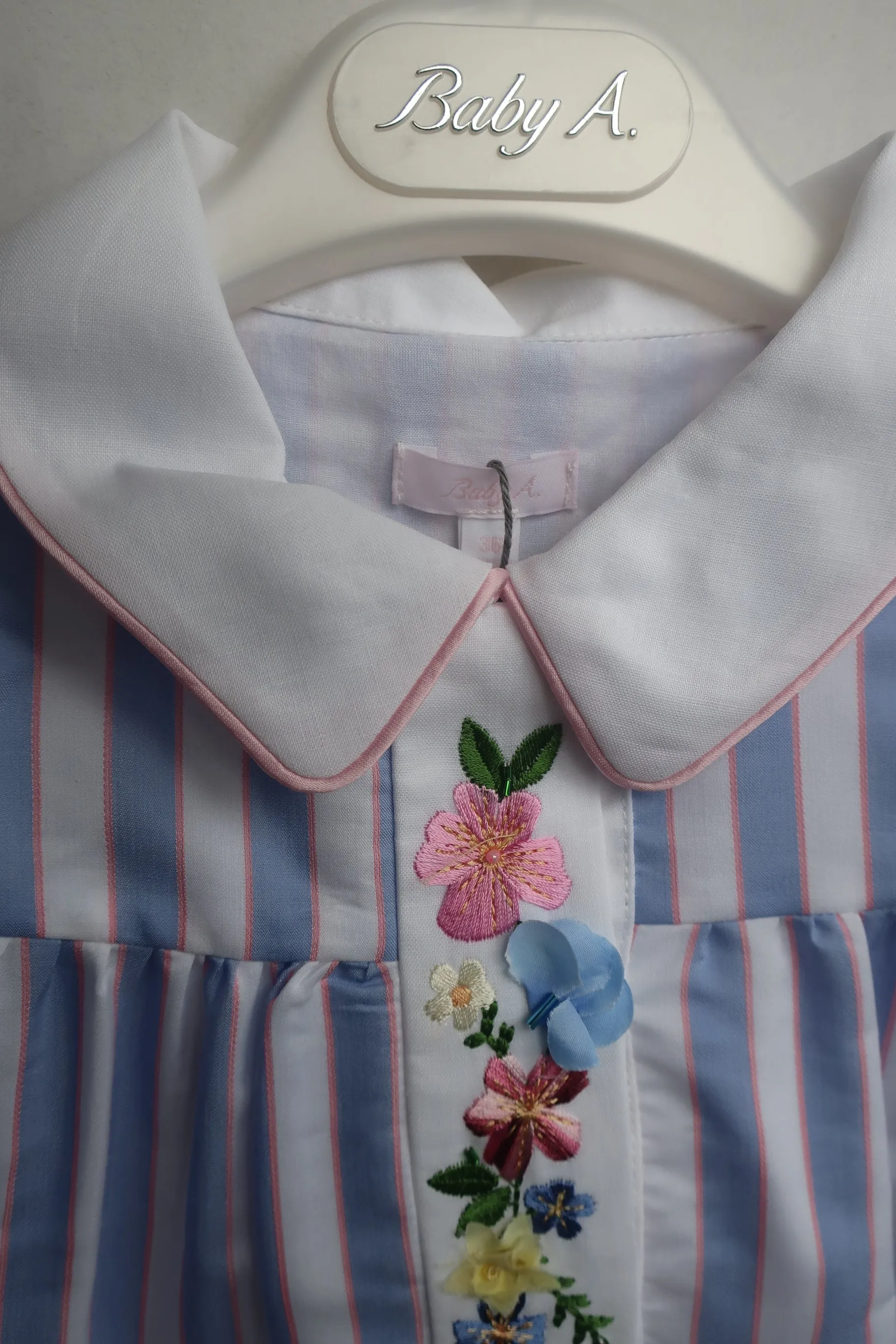 Baby A Blue Stripe Embroidery Dress