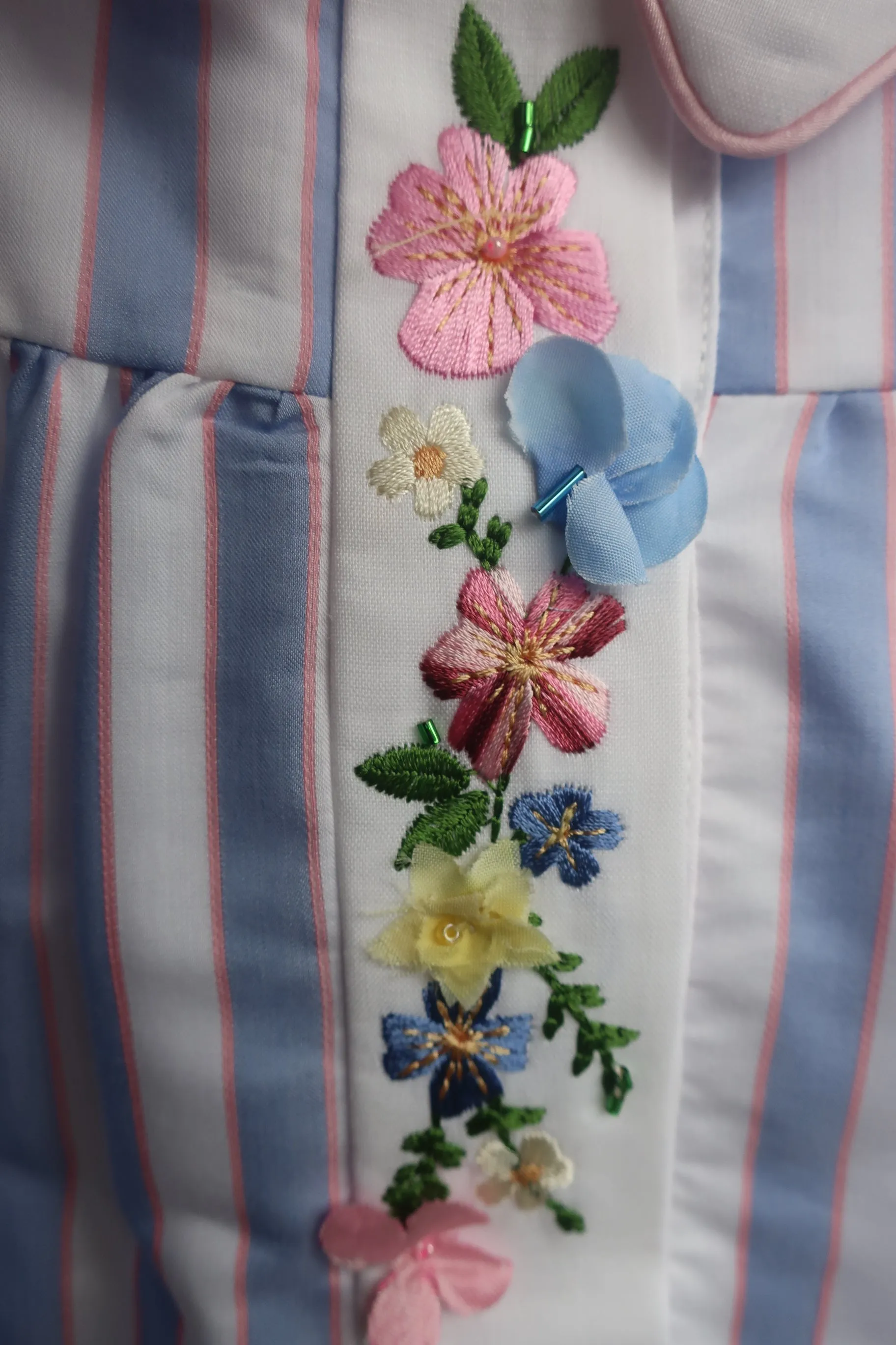 Baby A Blue Stripe Embroidery Dress