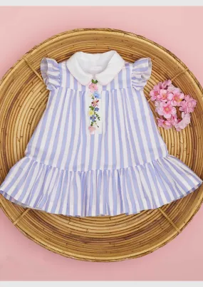 Baby A Blue Stripe Embroidery Dress
