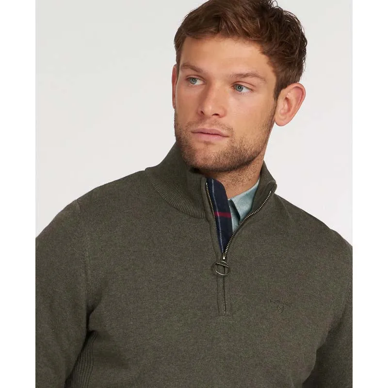 Barbour Cotton Half Zip Mens Jumper - Olive Marl