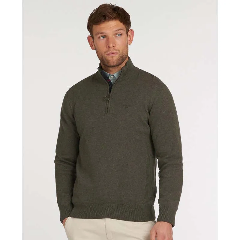 Barbour Cotton Half Zip Mens Jumper - Olive Marl