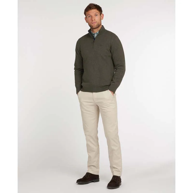 Barbour Cotton Half Zip Mens Jumper - Olive Marl