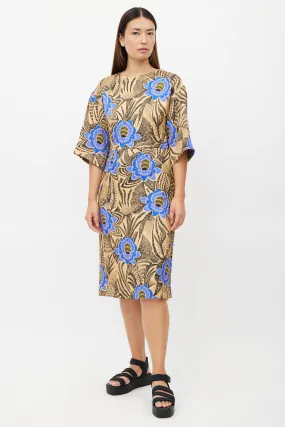 Beige & Multicolour Quilted Floral Dress