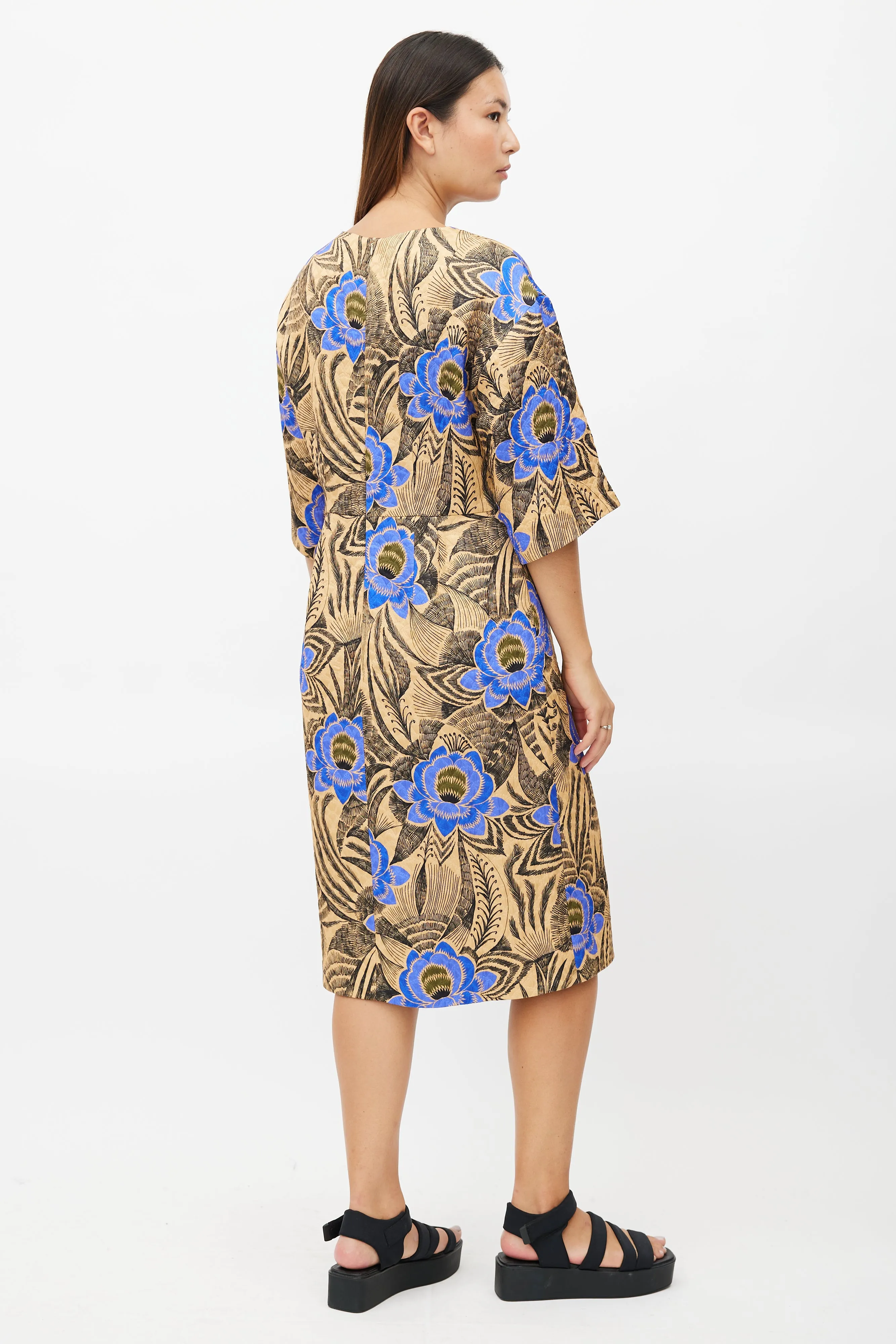 Beige & Multicolour Quilted Floral Dress